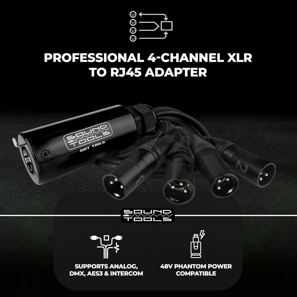 SoundTools CAT Tails Male – 4 Channel Male XLR to RJ45 Adapter – Analog Audio Over CAT5e/6/7 – Neutrik Connectors – Mogami AES3 Grade Cable – Durable Aluminum Housing for Stage, Studio & Live Sound