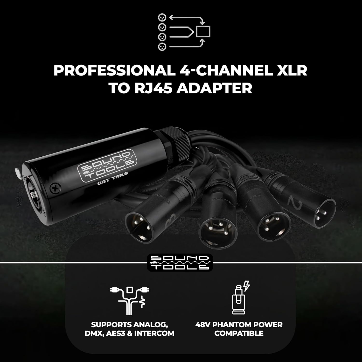 SoundTools CAT Tails Male – 4 Channel Male XLR to RJ45 Adapter – Analog Audio Over CAT5e/6/7 – Neutrik Connectors – Mogami AES3 Grade Cable – Durable Aluminum Housing for Stage, Studio & Live Sound