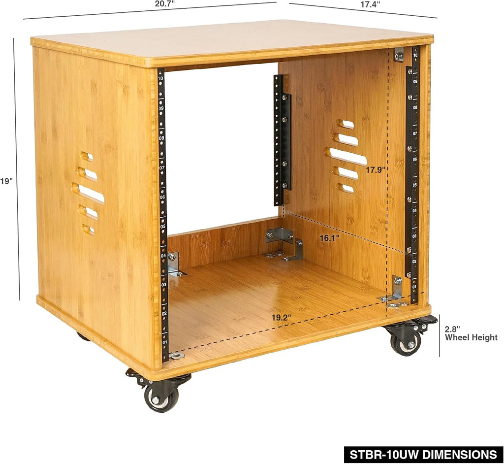 Sound Town DIY 10U Solid Carbonized Bamboo Studio Rack w/ 16' Depth, Ventilation, Rubber Feet, Casters for Recording Room, PA/DJ Pro Audio, Home Audio (STBR-10UW)