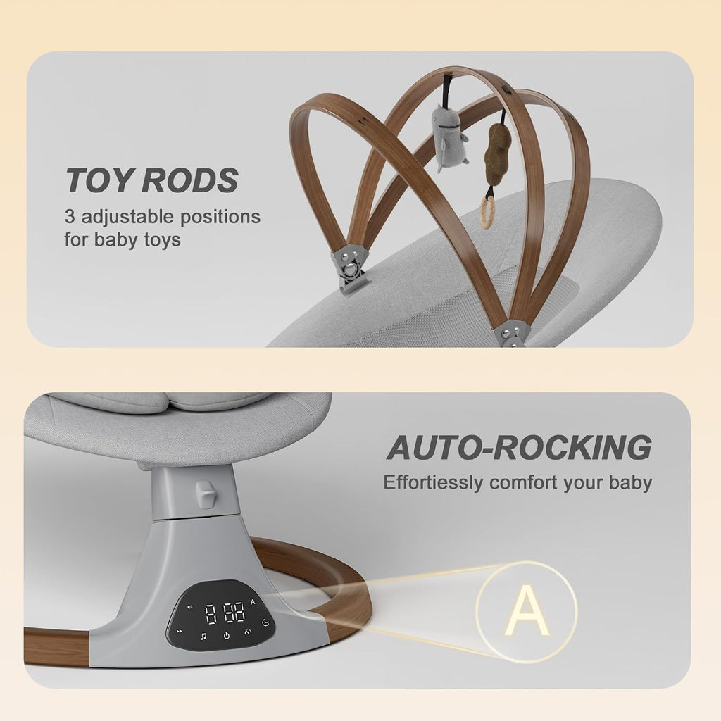 Baby Swings for Infants, Monamii Baby Swing, Bluetooth Infant Swing with Music Speaker, 5 Speeds and Remote Control, Indoor & Outdoor Use (Light Grey)