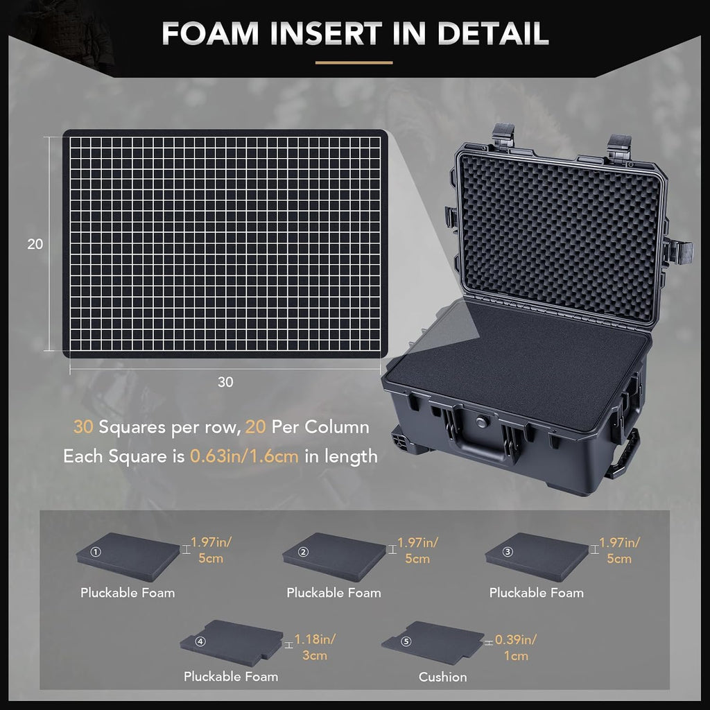 Lykus HC-5220 Waterproof Hard Case with Wheels and Customizable Foam, Interior Size 20.5x14.2x9.7 inch, Suitable for camera, lens, drone, mic, flashlight, projector, electronics, tools, and more