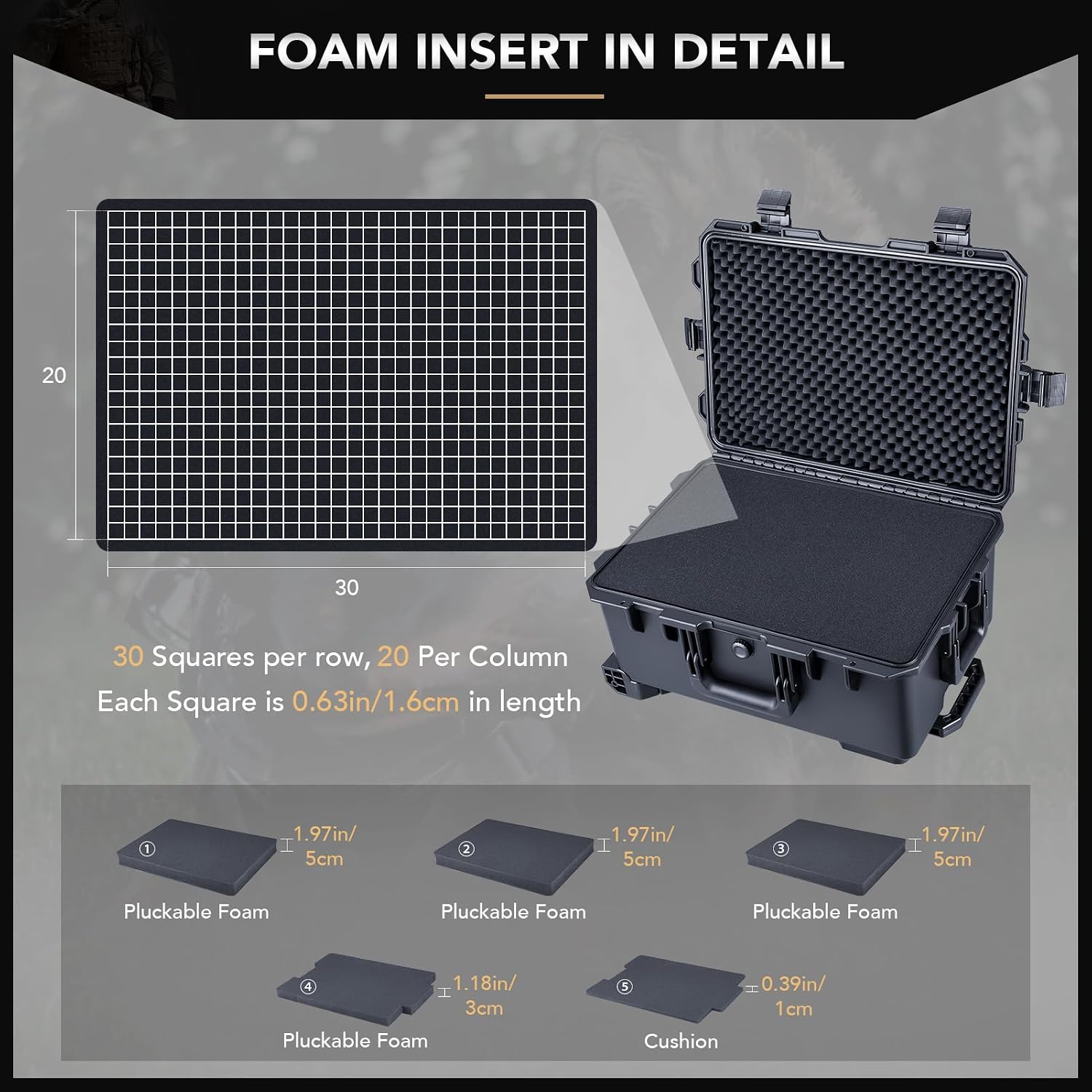 Lykus HC-5220 Waterproof Hard Case with Wheels and Customizable Foam, Interior Size 20.5x14.2x9.7 inch, Suitable for camera, lens, drone, mic, flashlight, projector, electronics, tools, and more