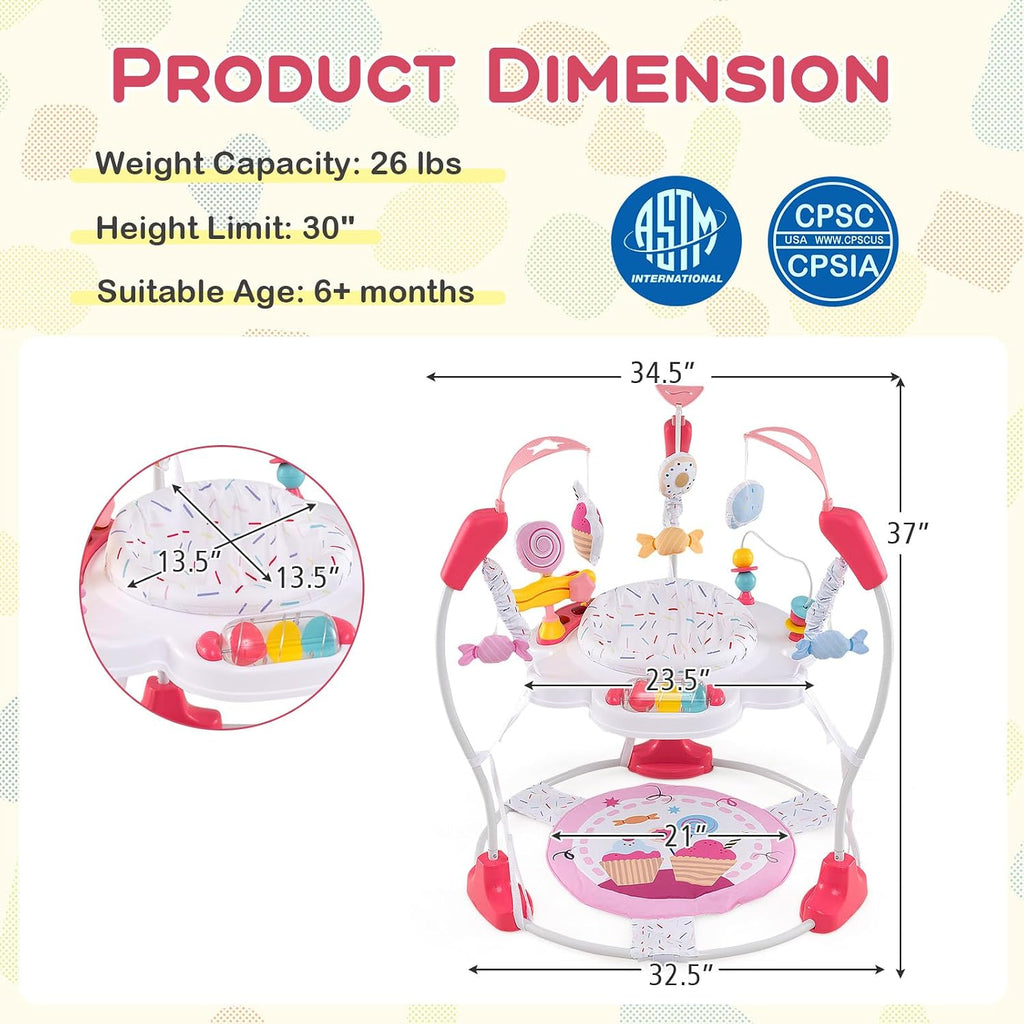 BABY JOY Baby Jumpers and Bouncers, Infant Activity Center with Music Lights Sounds, 360° Rotating Seat and 3 Adjustable Heights, Baby Play and Learning Center for 6-12 Months