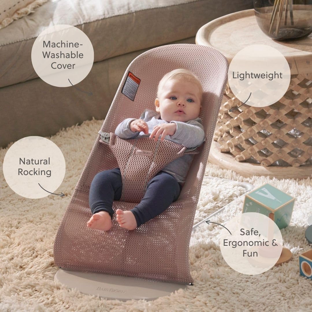 BabyBjörn Bouncer Bliss, Mesh, Dusty Pink