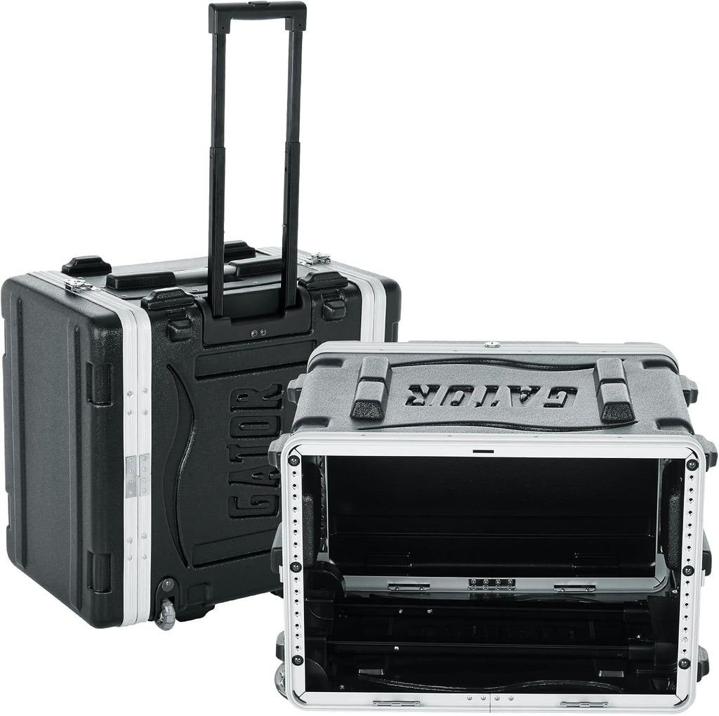 Gator Cases Lightweight Rolling 6U Rack Case with Heavy Duty Latches, Retractable Tow Handle, and Recessed Wheels, Standard 19.25' depth, (GRR-6L)
