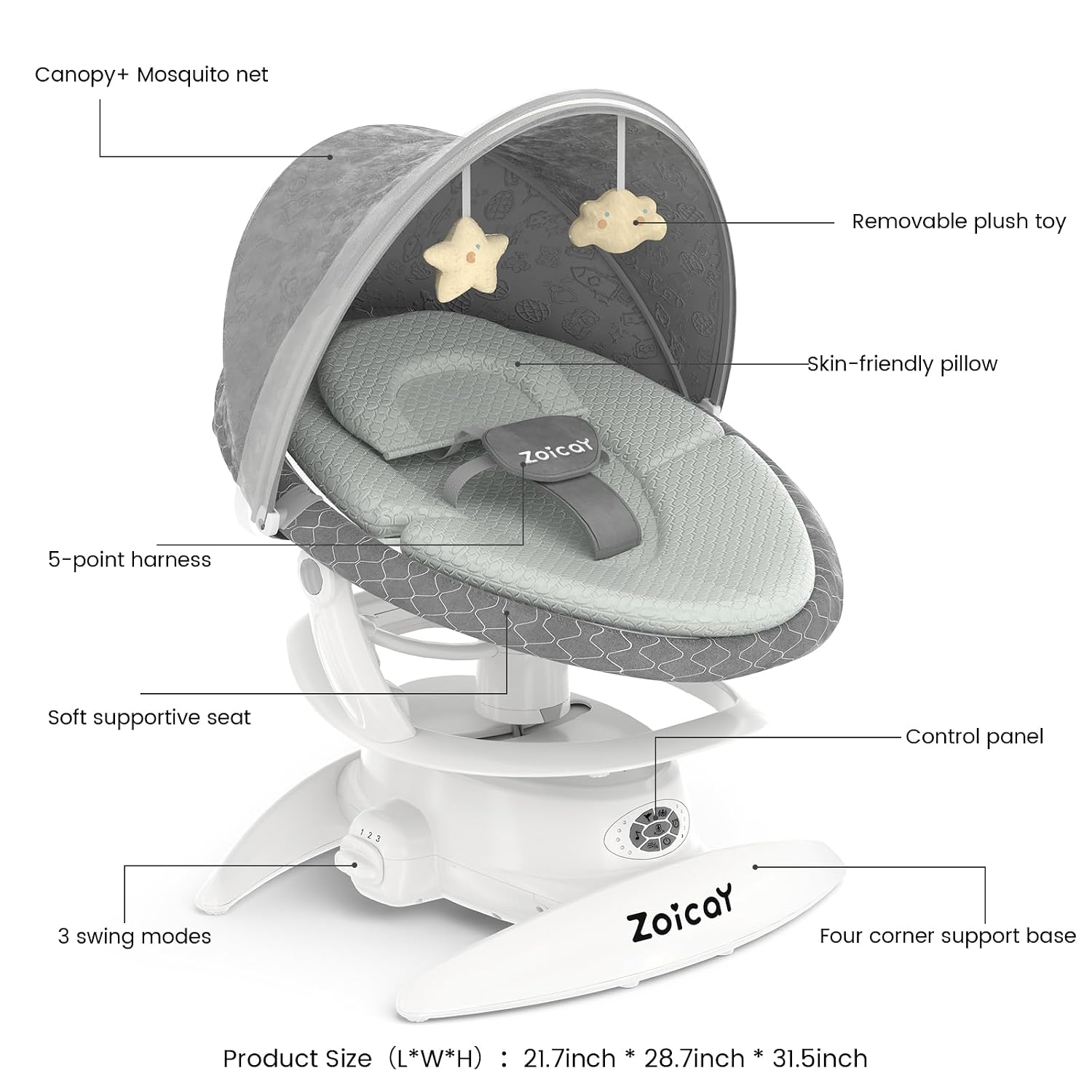 3-in-1 Baby Swing for Infants, Infant Swing with 5 Speeds & 3 Swing Modes, 12 Melodies, Electric Swing for Baby, Indoor & Outdoor Use, Up to 25 lbs, Gray