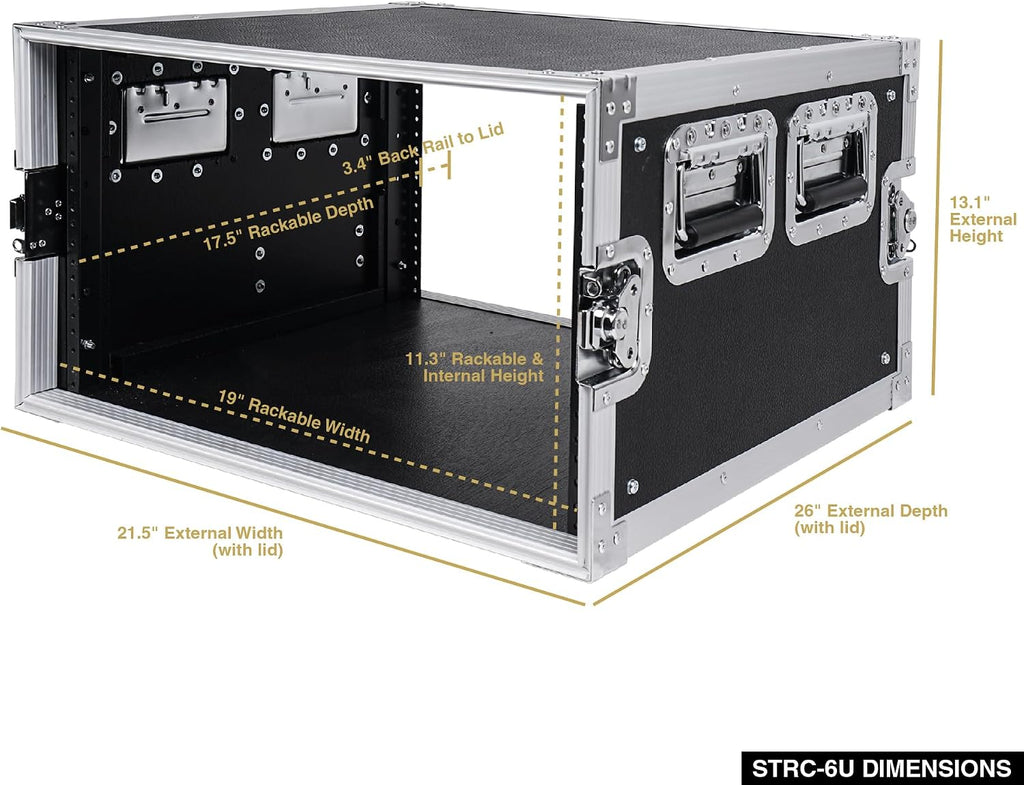 Sound Town 6U PA/DJ Rack/Road Case, 6-Space, with 21' Depth, Plywood, Metal Ball Corners - Pro Tour Grade (STRC-6U)