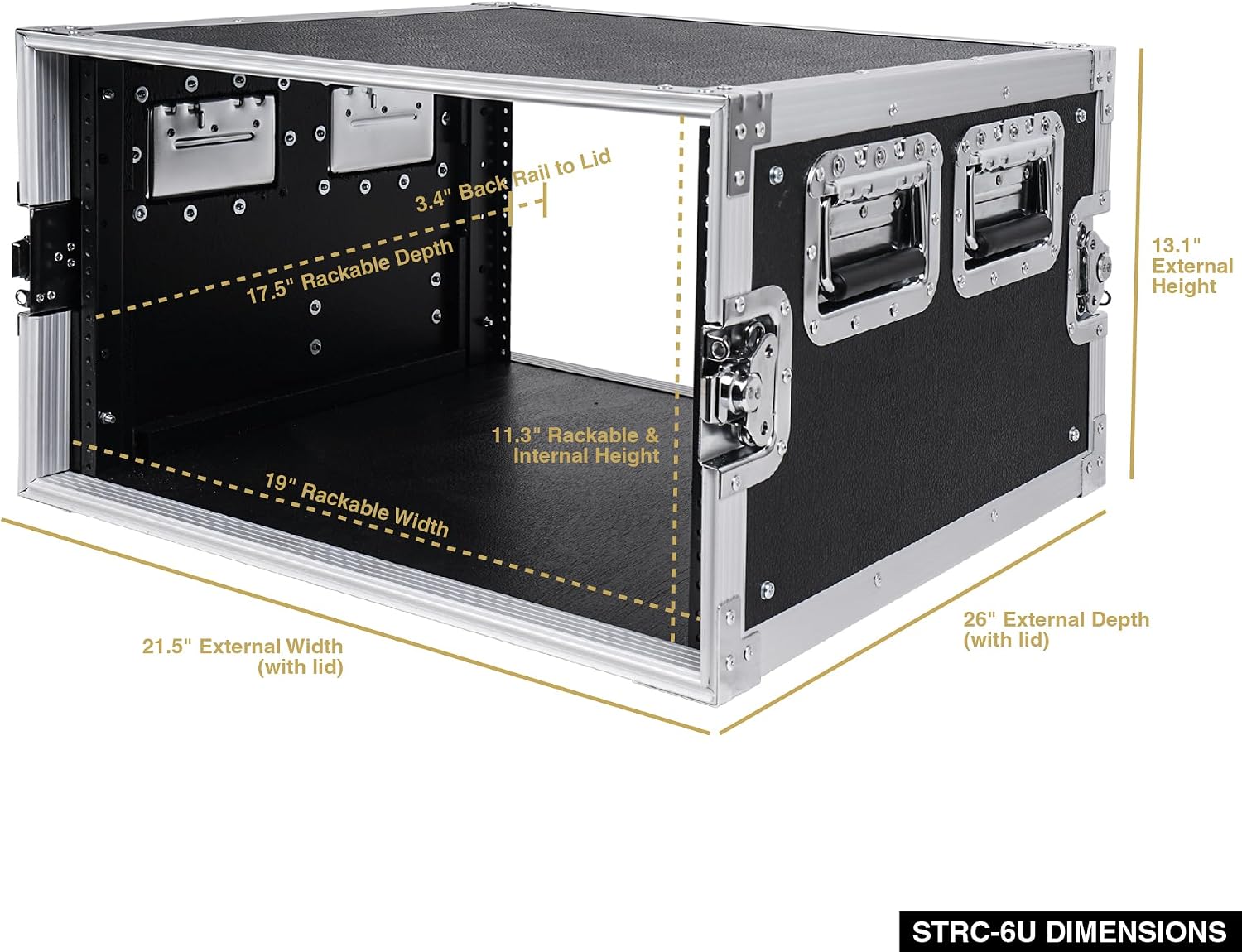 Sound Town 6U PA/DJ Rack/Road Case, 6-Space, with 21' Depth, Plywood, Metal Ball Corners - Pro Tour Grade (STRC-6U)