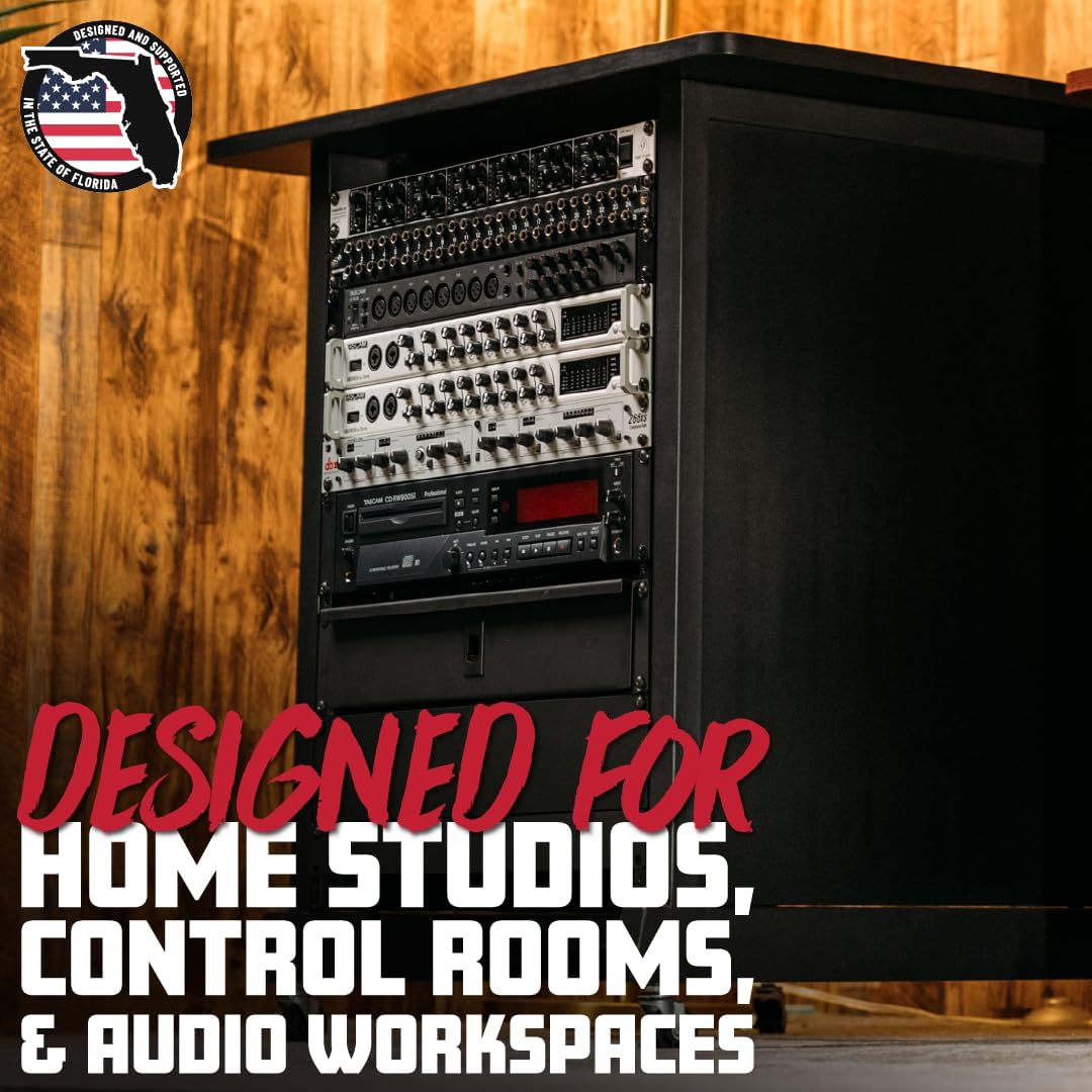 Gator Frameworks Rok-It Studio Series 14U Wood Rack Cabinet with Casters and Leveling Feet, Black (RI-STRK-14U-BLK)