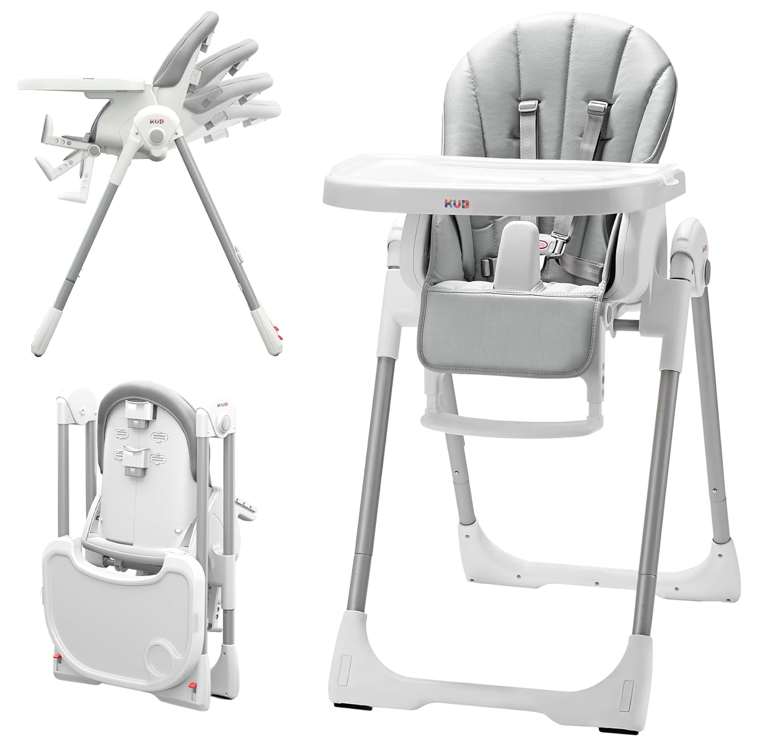 KÜB 3-in-1 Foldable Baby High Chair | Multifunctional Infant High Chairs for Babies and Toddlers | Removable Seat & Tray for Easy Clean | 7 Height & 4 Recline Adjustable | 2 Locking Wheels(Grey)