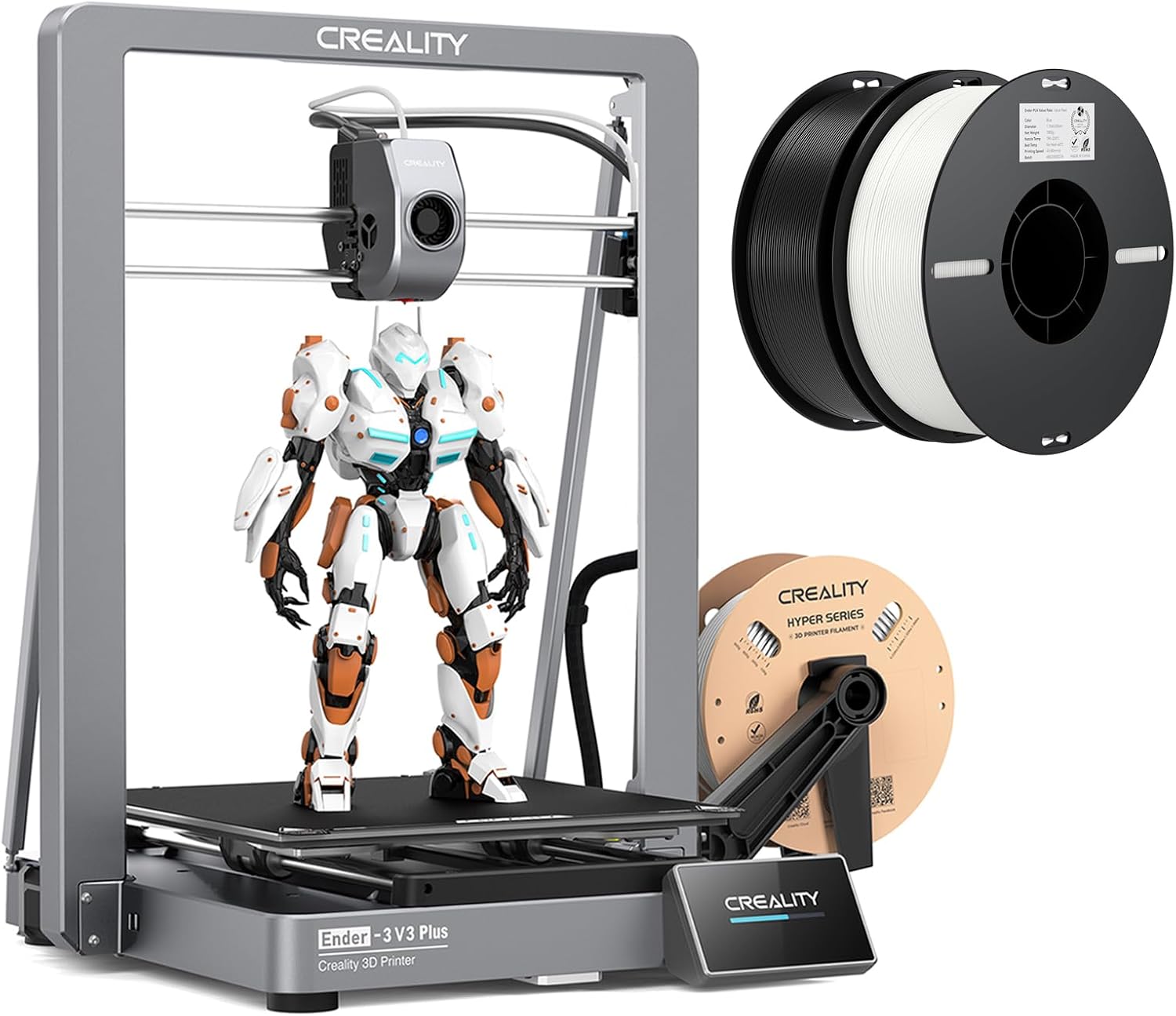 Creality Ender 3 V3 Plus 3D Printer Bundle with PLA Filament 1.75mm 2 Packs (1 Black+1 White)