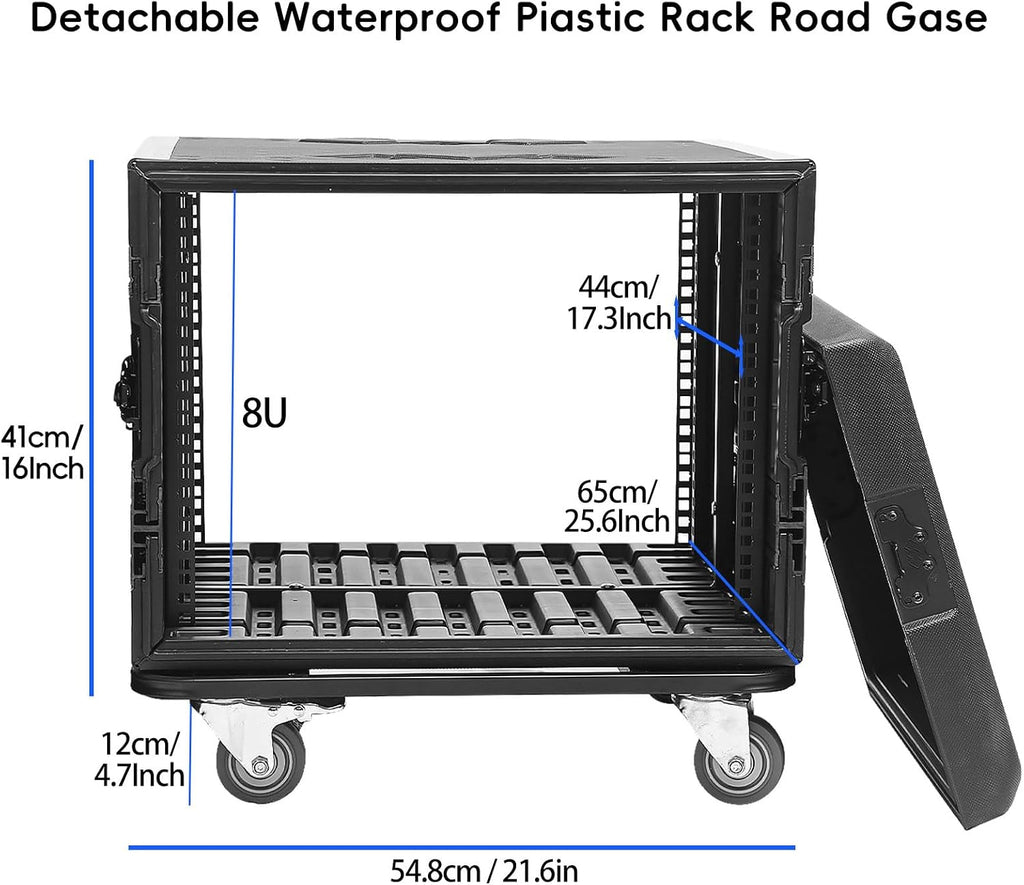 8U Rack Case Shallow Flight Cases Watertight Dust Proof Shock Mount Racks with Microphone Compartments