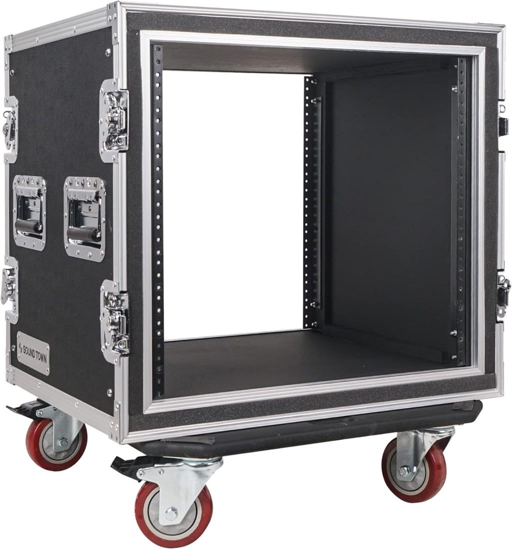 Sound Town Shock Mount 10U ATA Rack Case with 21' Rackable Depth and Casters, Pro Tour Grade (STRC-SP10UW)