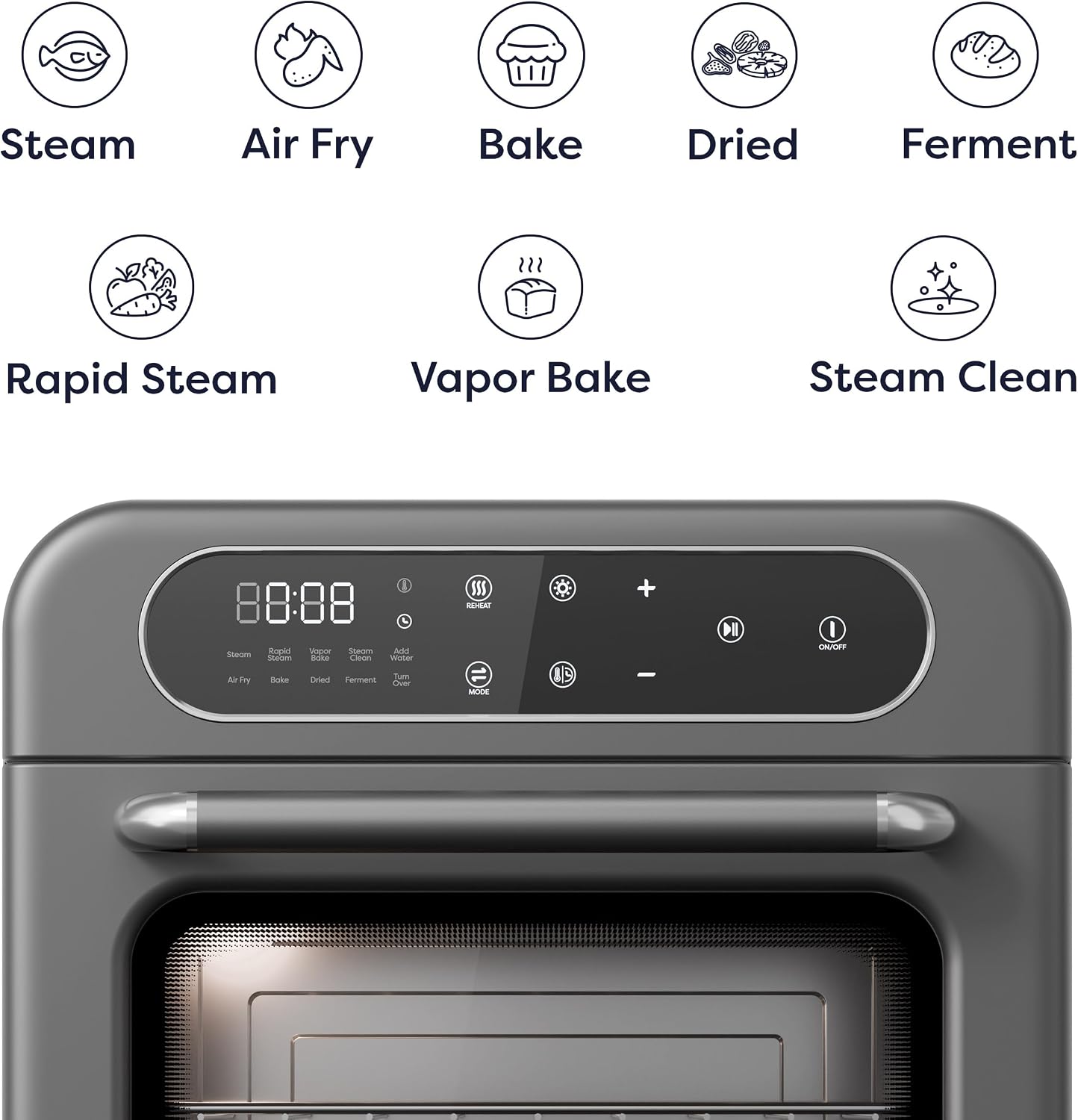 CIARRA 8-in-1 Steam Oven Countertop with Air Fryer, 13QT Mini Convection Toaster Oven with Steam, Rapid Steam, Air Fry, Vapor Bake, Steam Clean, Bake, Dried, Ferment, Grey