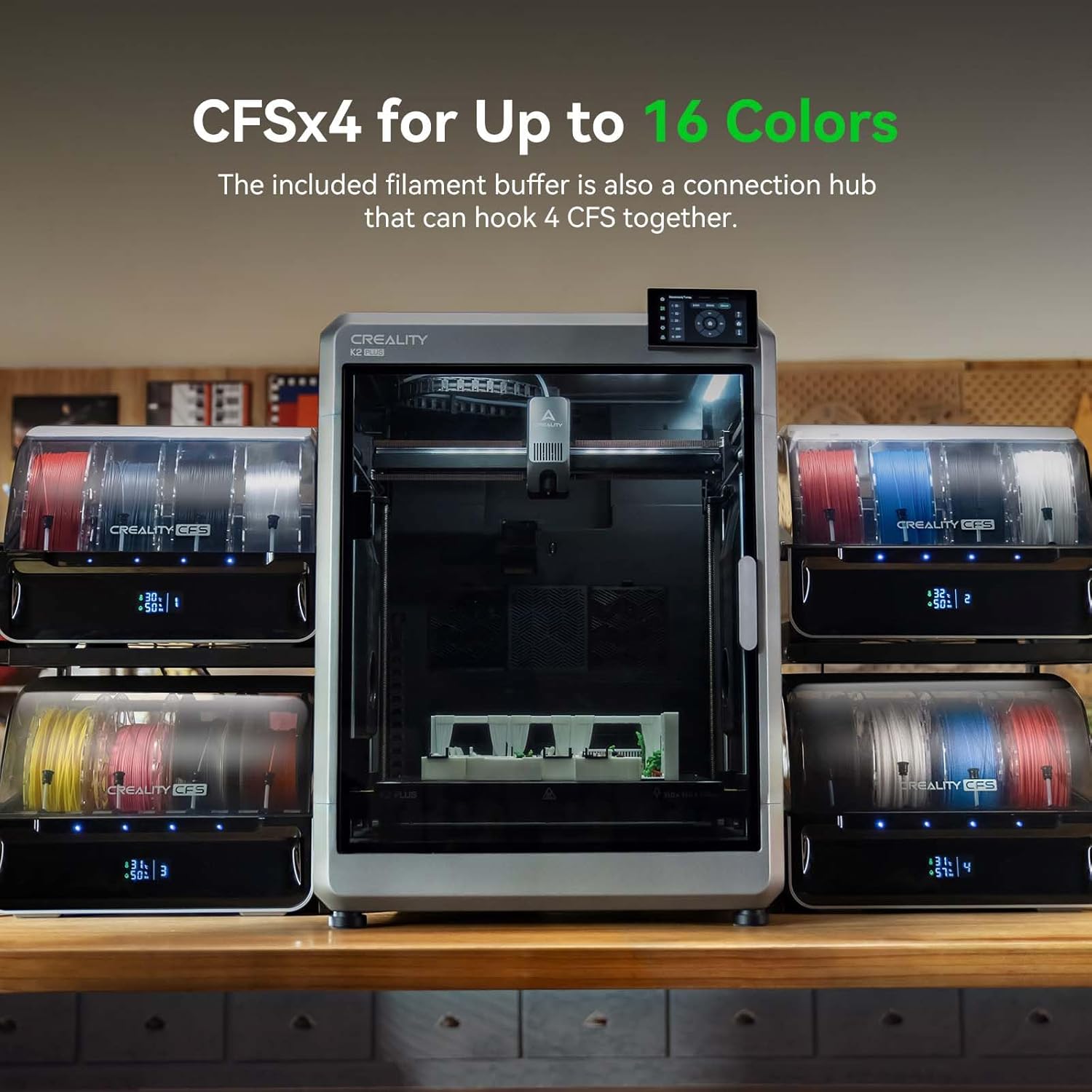 Creality CFS Multi Color Auto Filament System Anti-Moisture Filament Storage Auto-Switch & Run-Out Alerts 4-Channel Parallel Printing 16 Colors 3D Printing for K2 Plus, Hi 3D Printer
