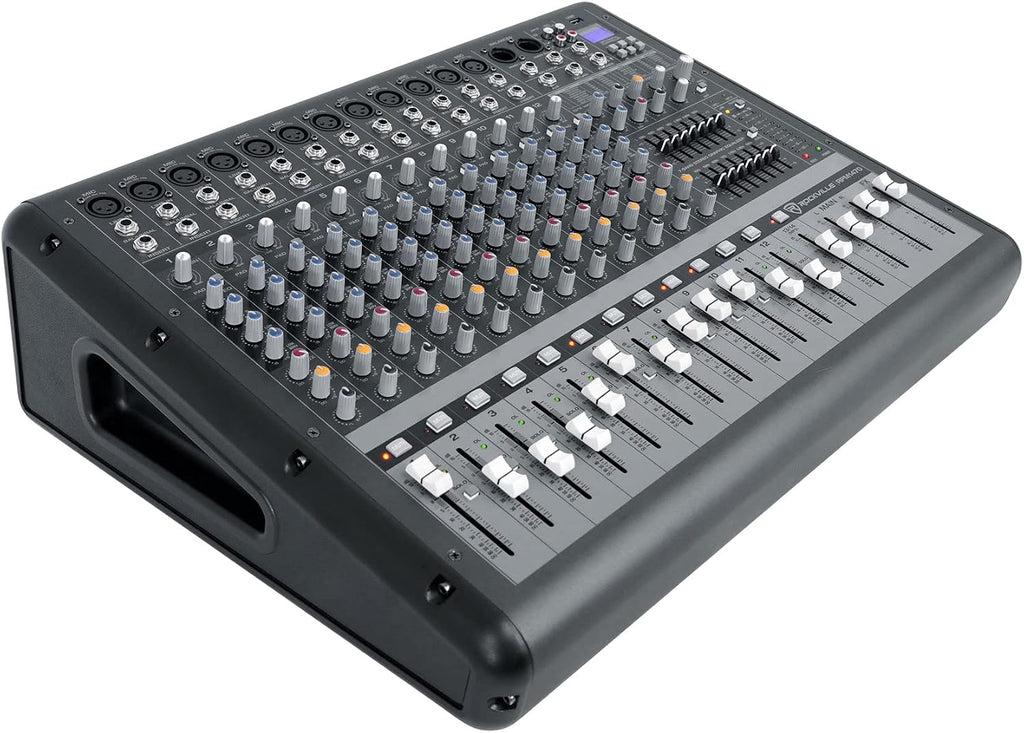 Rockville Bundle: RPM1470 14 Channel 6000w Powered Mixer w/USB, Effects/14 XDR2 Mic Pres Bundle with BP-MIX2621 Padded Mixer Bag Semi Rigid, Interior Straps 26'x21'x 8.5' (2 Items)