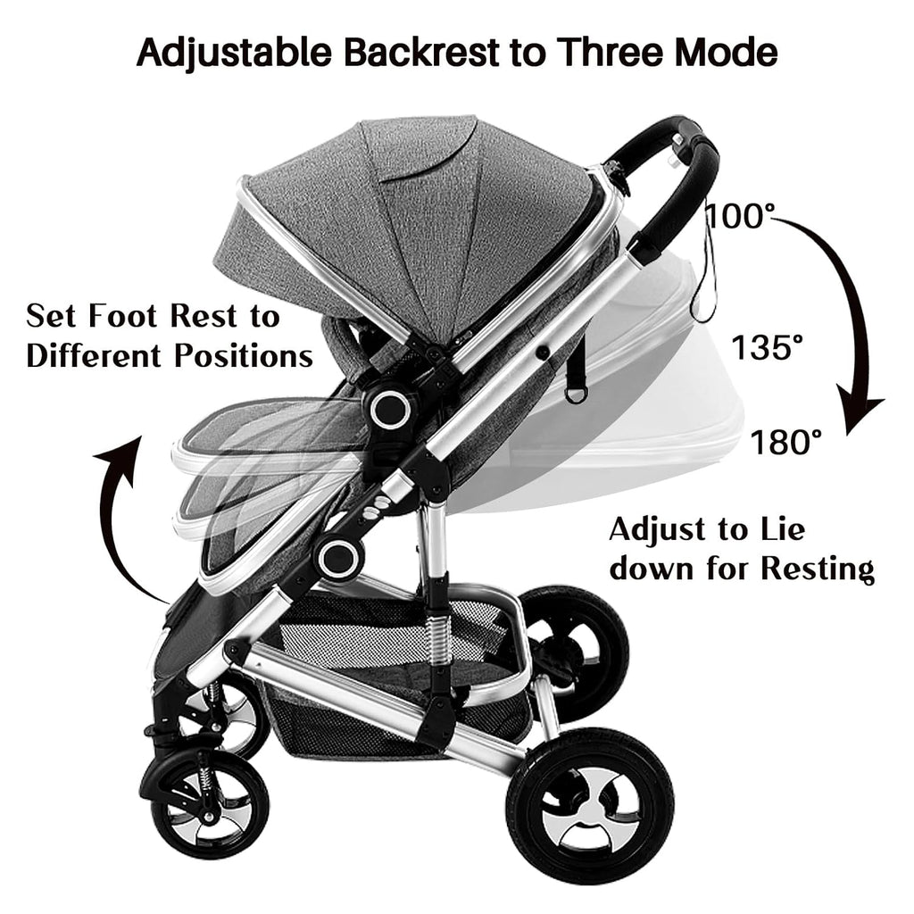 2 in 1 Baby Stroller, Convertible Pushchair Stroller w/Reversible Seat, Foldable Newborn Pram Carriage, Adjustable Canopy, Storage Basket, Diaper Bag & Cup Holder, 0-36 Months (Dark Gray)