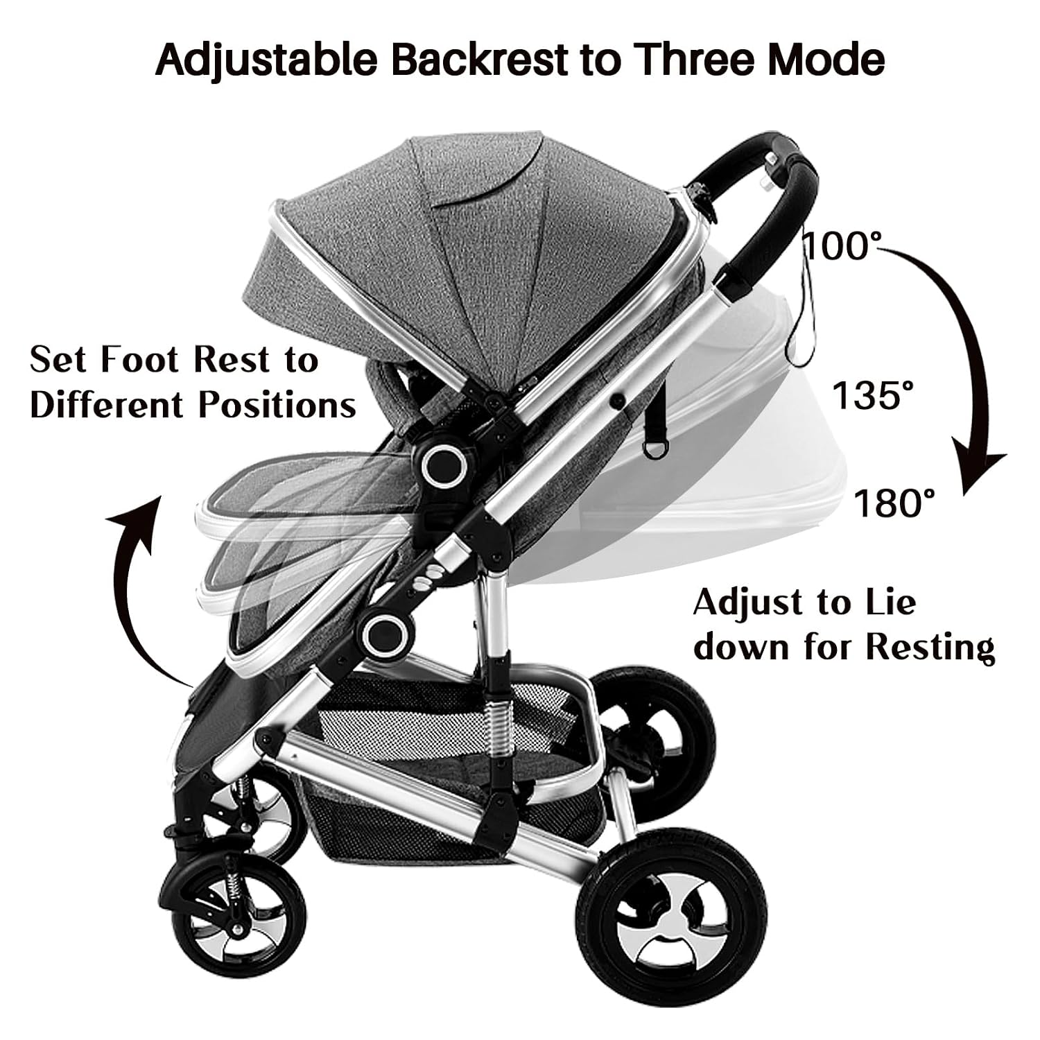 2 in 1 Baby Stroller, Convertible Pushchair Stroller w/Reversible Seat, Foldable Newborn Pram Carriage, Adjustable Canopy, Storage Basket, Diaper Bag & Cup Holder, 0-36 Months (Dark Gray)