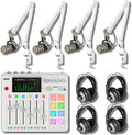 Rode RODECaster Pro II (White) Audio Production Console with 4x PodMic Microphones, PSA1+ Professional Boom Arms, Over-Ear Headphones, 32GB microSD Card & XLR Cables