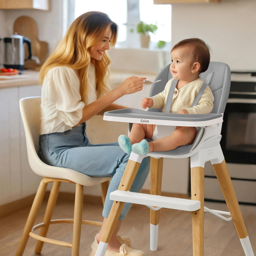 GAIVE 8 in 1 Convertible Wooden High Chair, Adjustable Baby High Chair for Babies and Toddlers with Tray, Easy to Clean, Grow with Family|Booster|Learning Table|High Stool