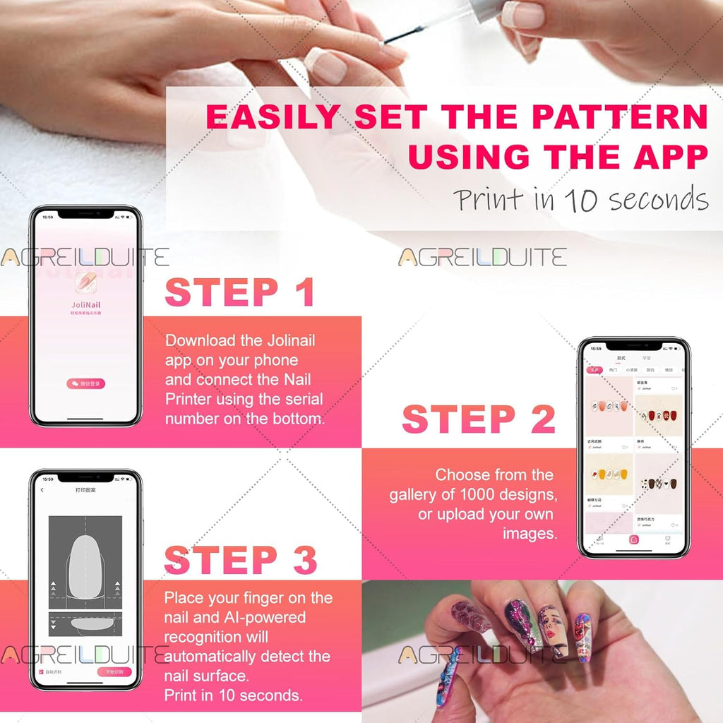 Nail Printer Nail Art Machine, Portable 3D Digital Printer for Nail Art, DIY Nail Printer Control Through Mobile App with Design Gallery,10s Fast Printing, for Beauty & Personal Care