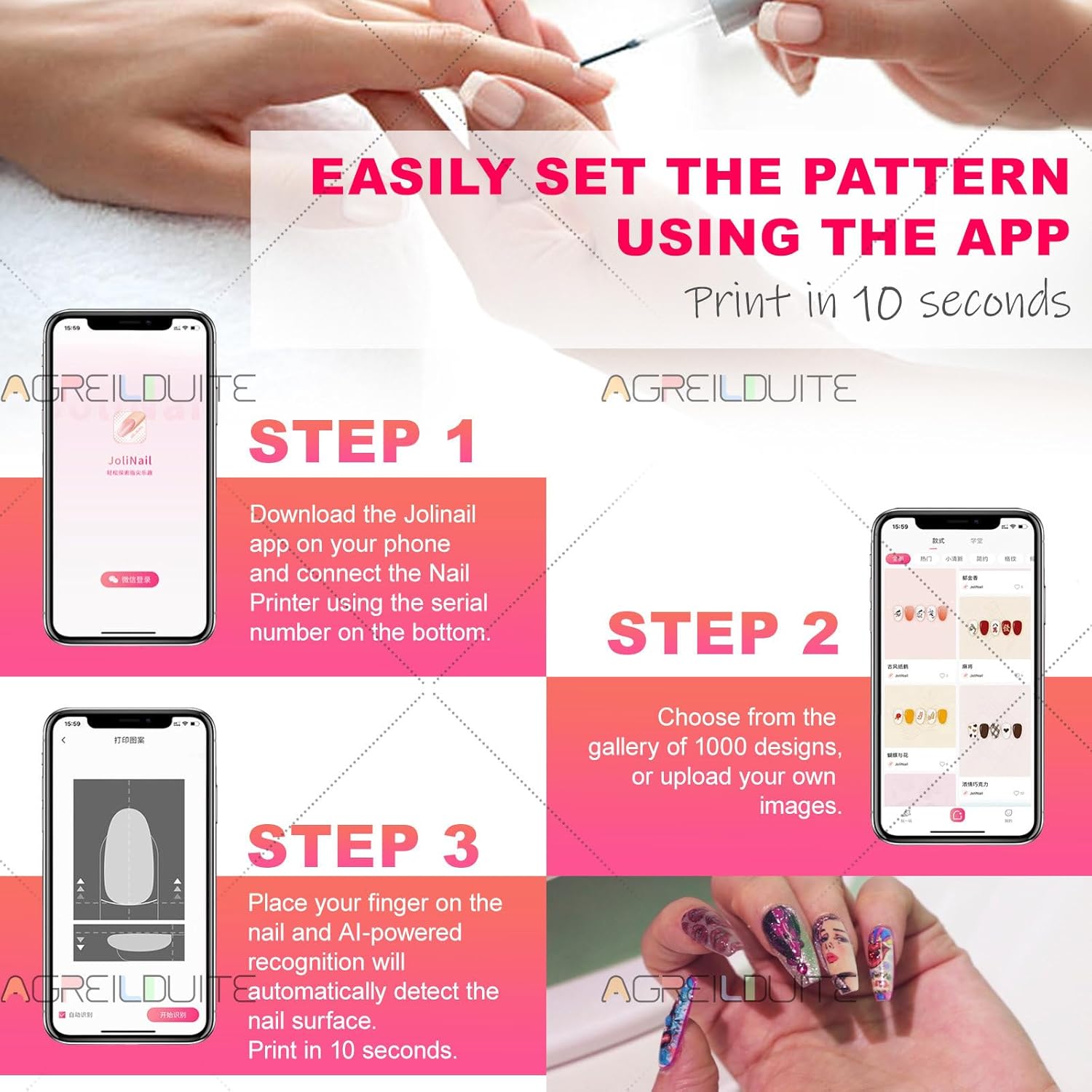 Nail Printer Nail Art Machine, Portable 3D Digital Printer for Nail Art, DIY Nail Printer Control Through Mobile App with Design Gallery,10s Fast Printing, for Beauty & Personal Care