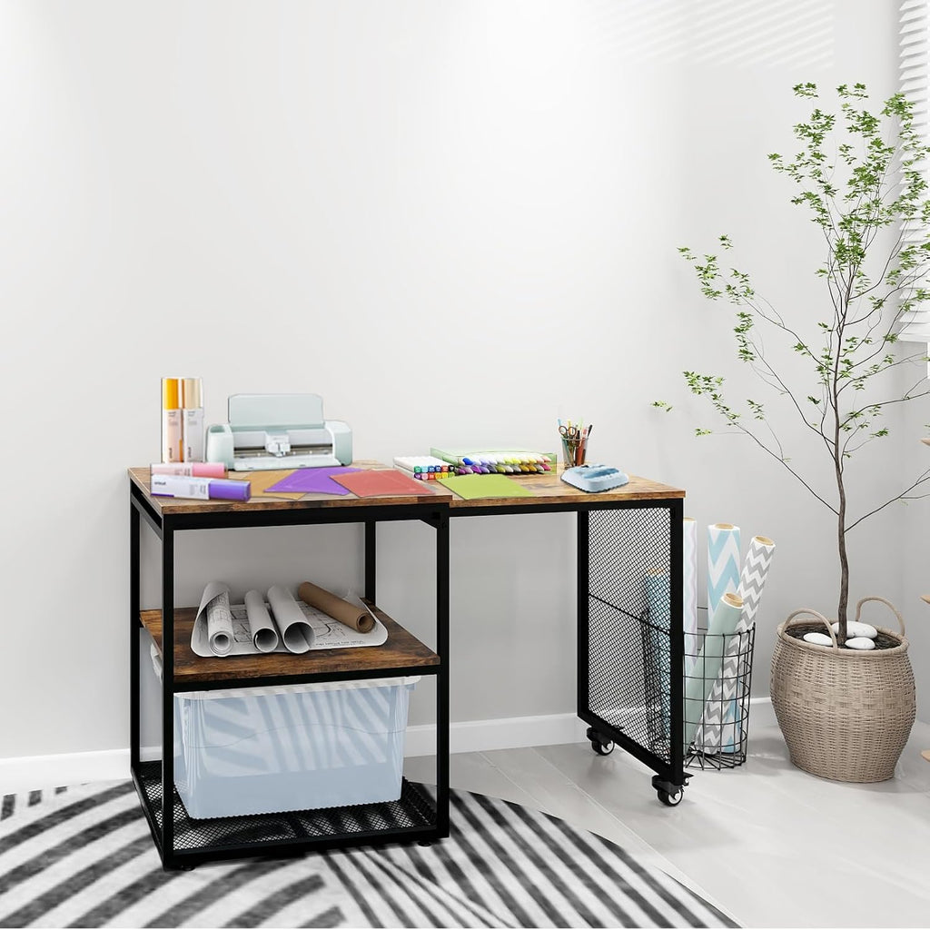 Natwind 24''x20''x29'' Large Printer Stand with Storage Shelves,Extendable Home Craft Table,Home Office Organization Desk, Versatile Table for Home Office, Kitchen, Study Room, Living Room (Retro)