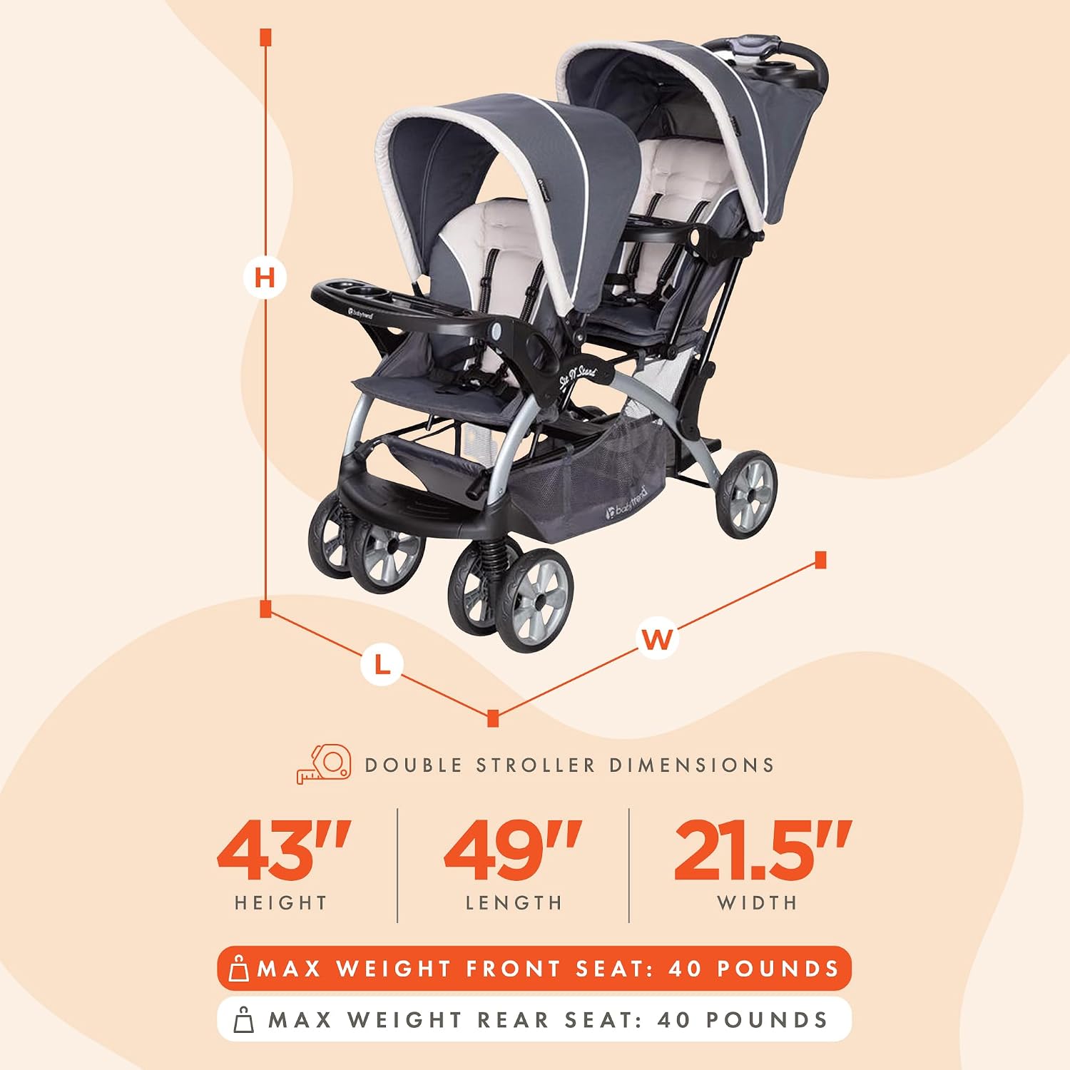 Baby Trend Sit N' Stand Convertible Multi-Use Easy Fold Travel Toddler & Baby Tandem Double Stroller with Safety Harness and Storage Basket, Magnolia