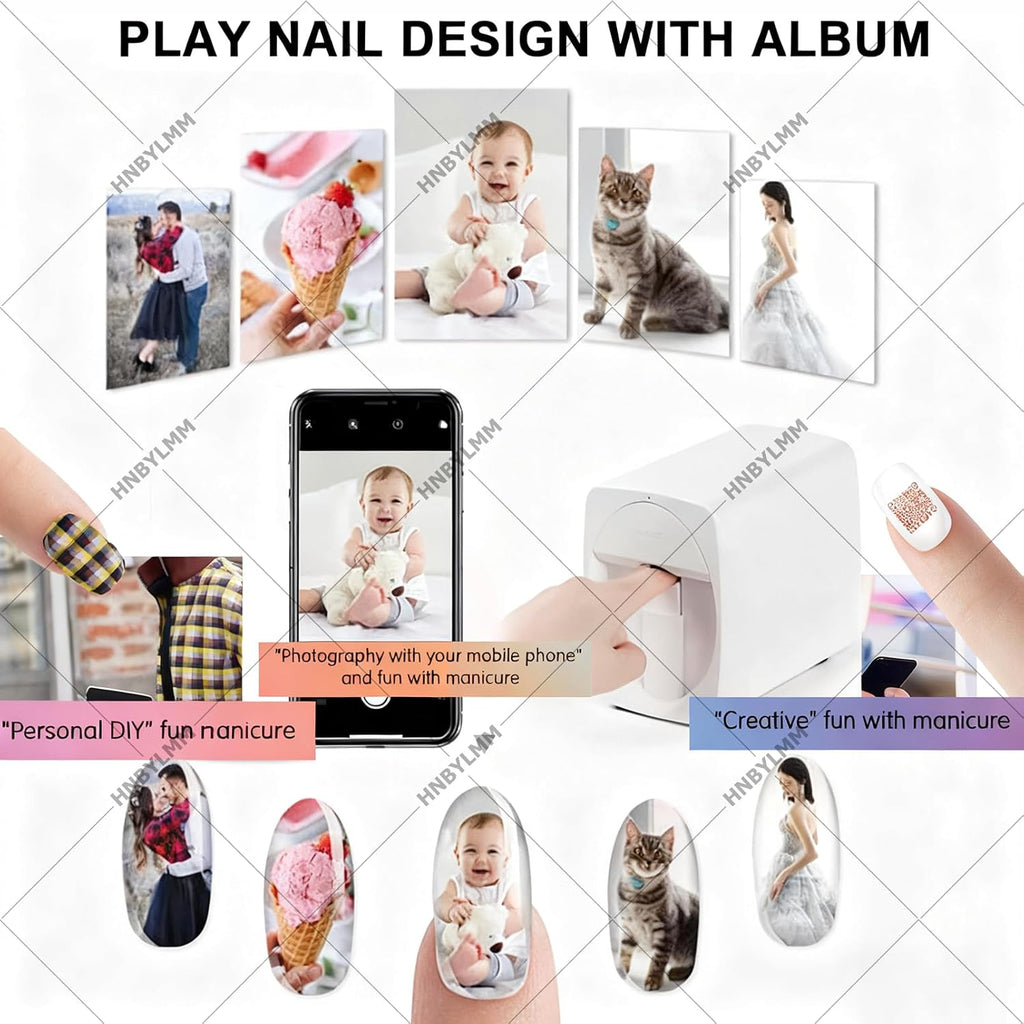 Nail Printer Nail Art Machine, Portable Auto 3D Nail Painting Machine, 1000+ Designs, Smart DIY Nail Printer Control Through Mobile APP for Home Use and Nail Studios, Cute Girls Women Gift Black