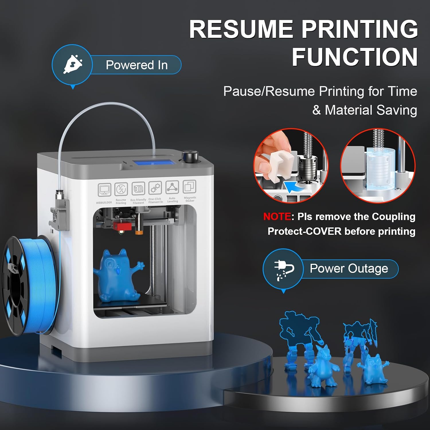 TINA2 Mini 3D Printer, HEPHI3D FDM 3D Printers for Beginners, Fully Assembled Auto Leveling 3D Printer for Kids, Resume Printing Function, Fully Open Source, Removable Flexible Magnetic Build Plate