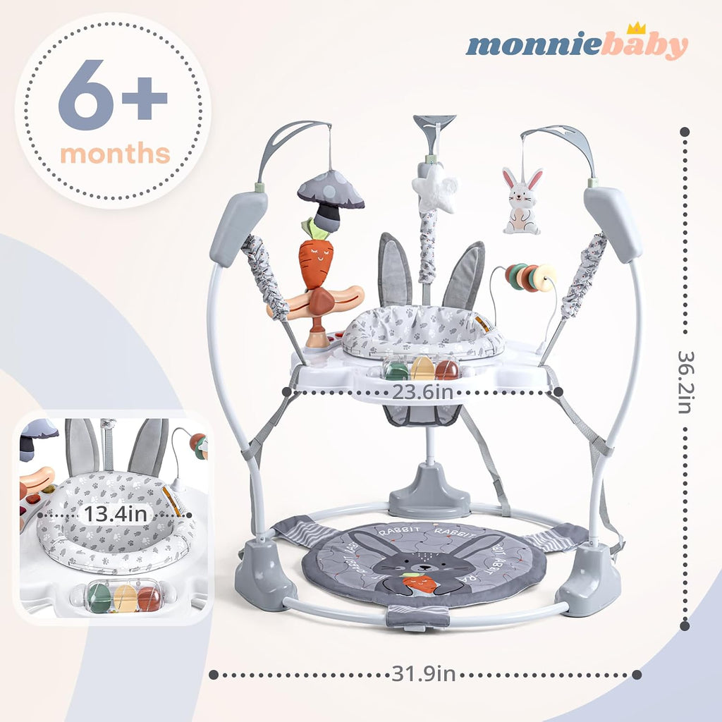 Baby Activity Center, Baby Jumper Activity Center with Music, Interactive Toys, 360° Rotating Seat, 3 Adjustable Heights, Infant Activity Jumper for 6+ Months (Rabbit)