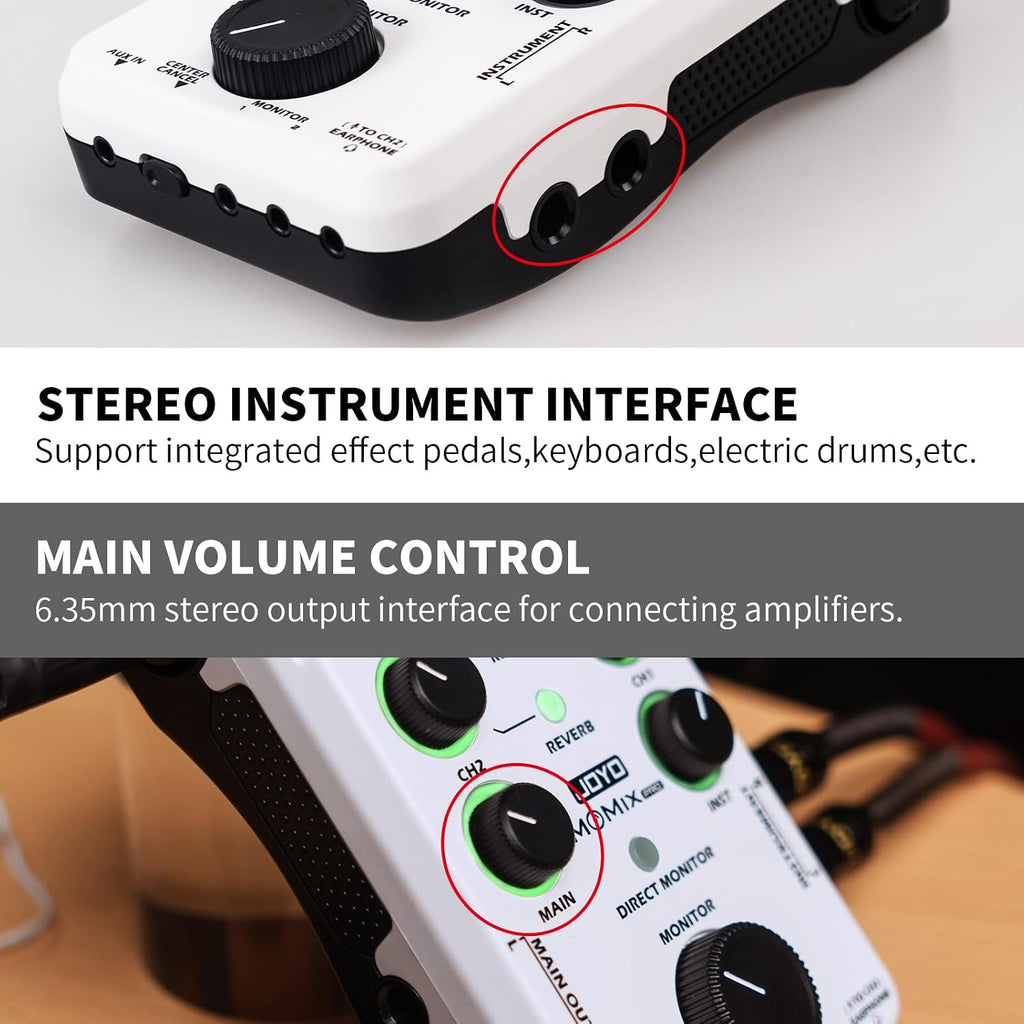 JOYO Audio Mixer USB Audio Interface Stereo XLR+48V Phantom Power Mixer for Live Streaming Recording Podcasting Plug & Play (MOMIX PRO)