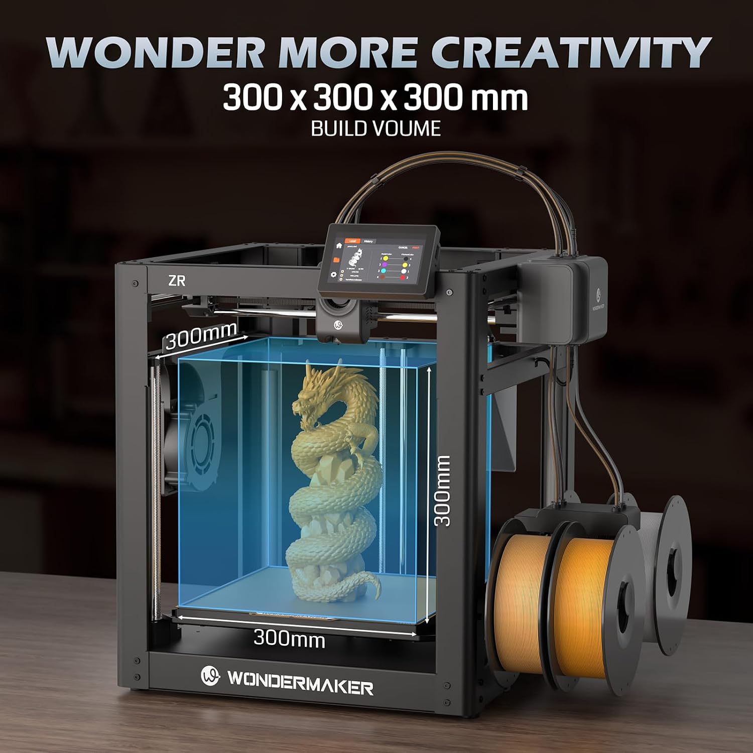 SainSmart x WonderMaker ZR CoreXY Multicolor 3D Printer – 600mm/s High-Speed, 4-Color Printing, 300°C Nozzle, Auto-Leveling, 300×300×300mm Large Build Volume