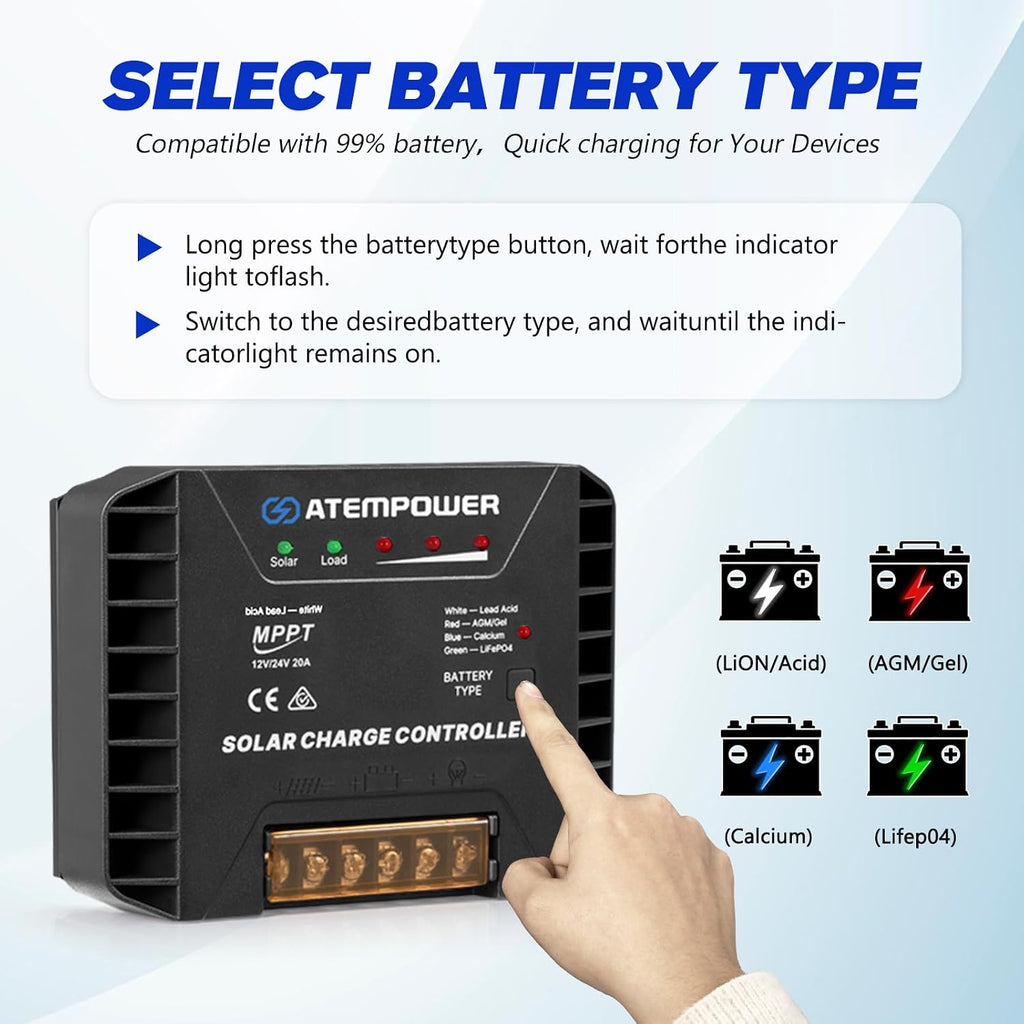 ATEM POWER 200W Portable Solar Panel, Foldable Solar Panel HPBC Chip, 20A MPPT Charger Controller 5V USB Output for 12/24V Battery/Power Station Outdoor Camper RV Hiking Durable Anti Cracking Coating