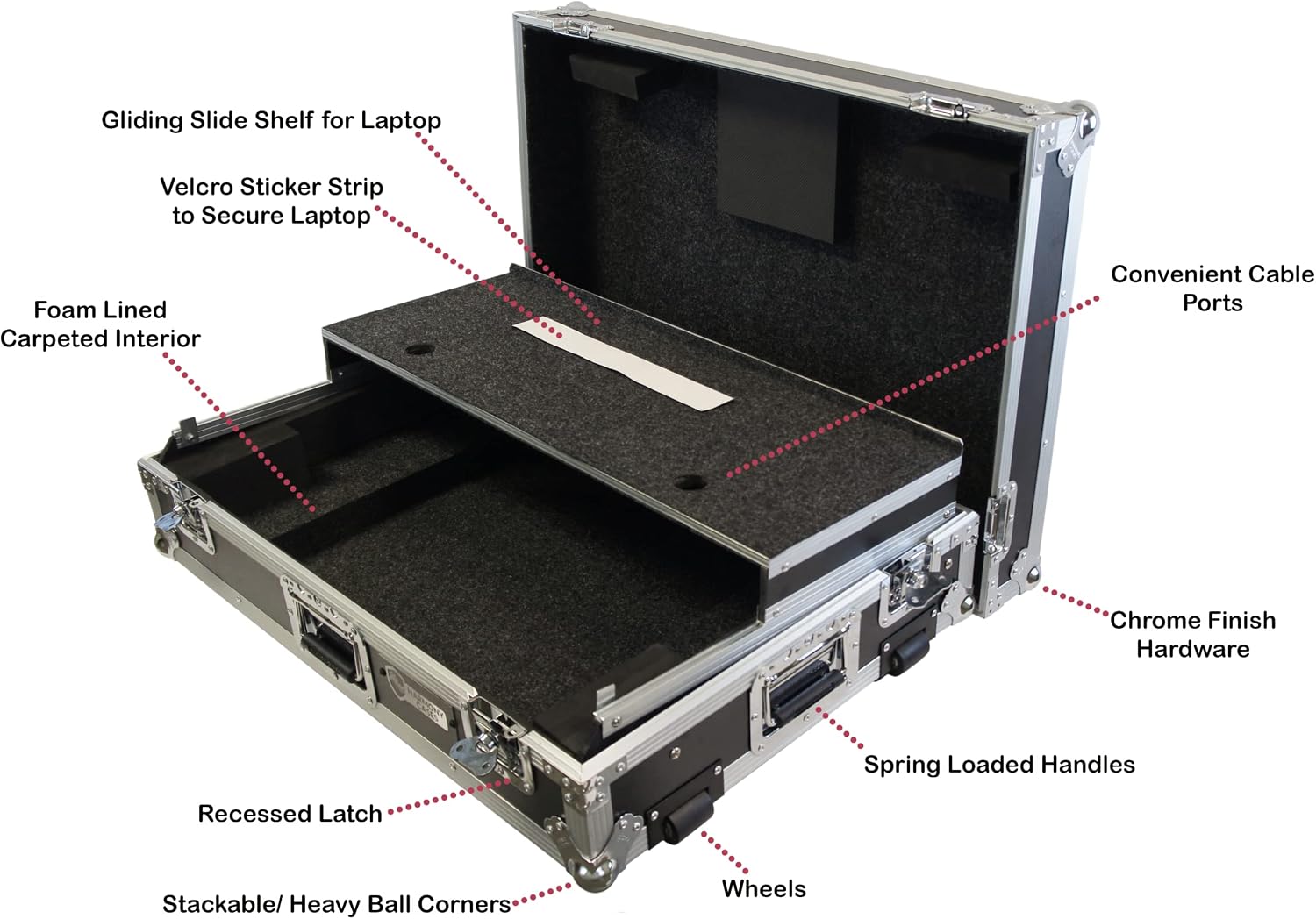 Harmony Audio HCXDJRX3WLT Flight Road DJ Custom Case fits Pioneer XDJ-RX3 Controller W/Wheels & Laptop Gliding Slide Shelf