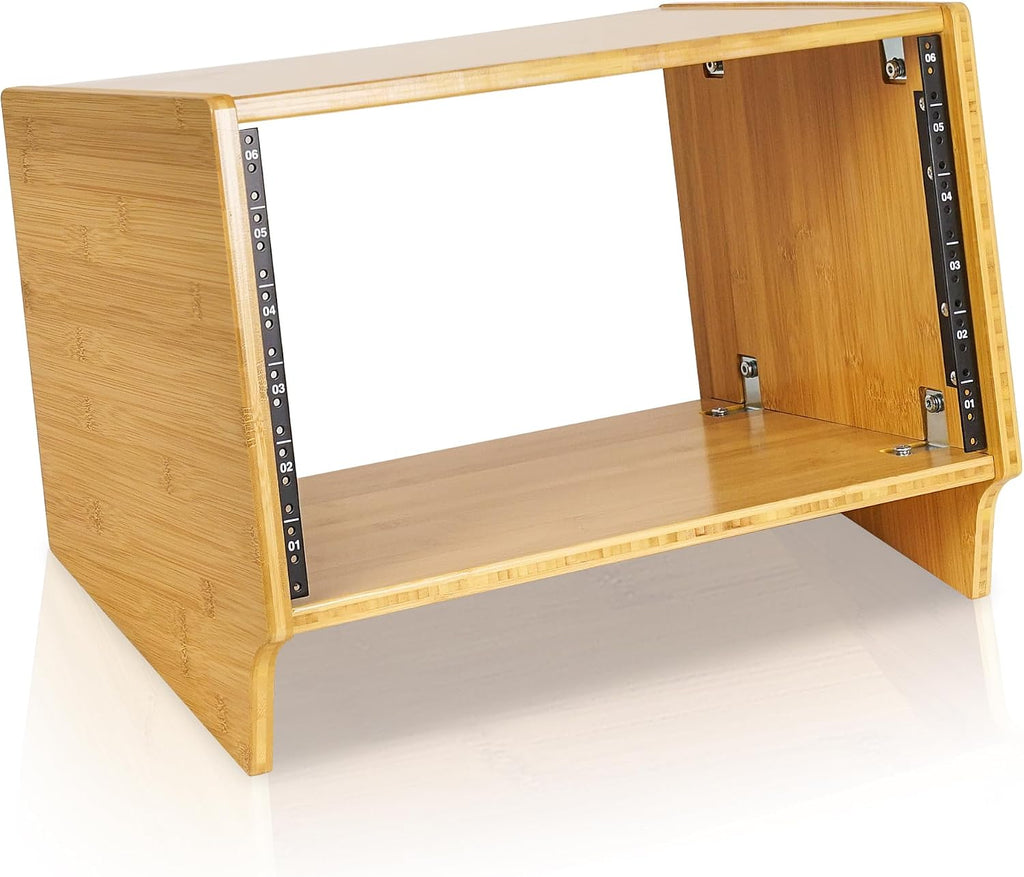 Sound Town DIY 6U Angled Desktop Turret Studio Rack, Solid Carbonized Bamboo, Assembly Required (STBR-6SL)