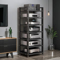 7-tier Av Media Stand, Audio Rack With Adjustable Shelves, Stereo Racks And Stands With Wheels, Stereo Rack For Home, Office, Theater(B)