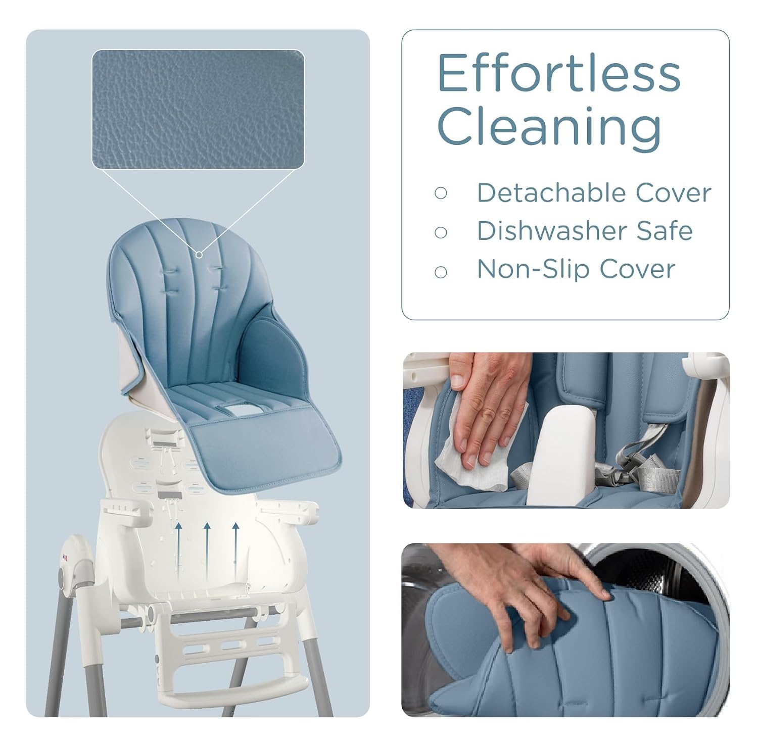 KÜB 3-in-1 Foldable Baby High Chair | Multifunctional Infant High Chairs for Babies and Toddlers | Removable Seat & Tray for Easy Clean | 7 Height & 4 Recline Adjustable | 2 Locking Wheels(Blue)
