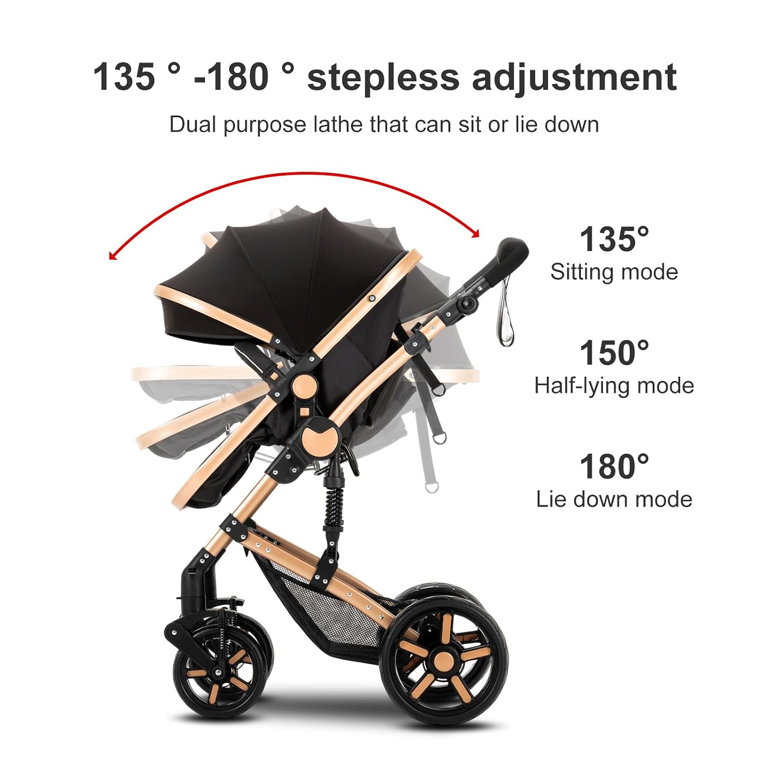 2 in 1 Baby Stroller, Convertible Reversible Infant Stroller with One-Click Folding, Newborn Toddler Travel Stroller Standard Carriage Pram (2US588-GREY)