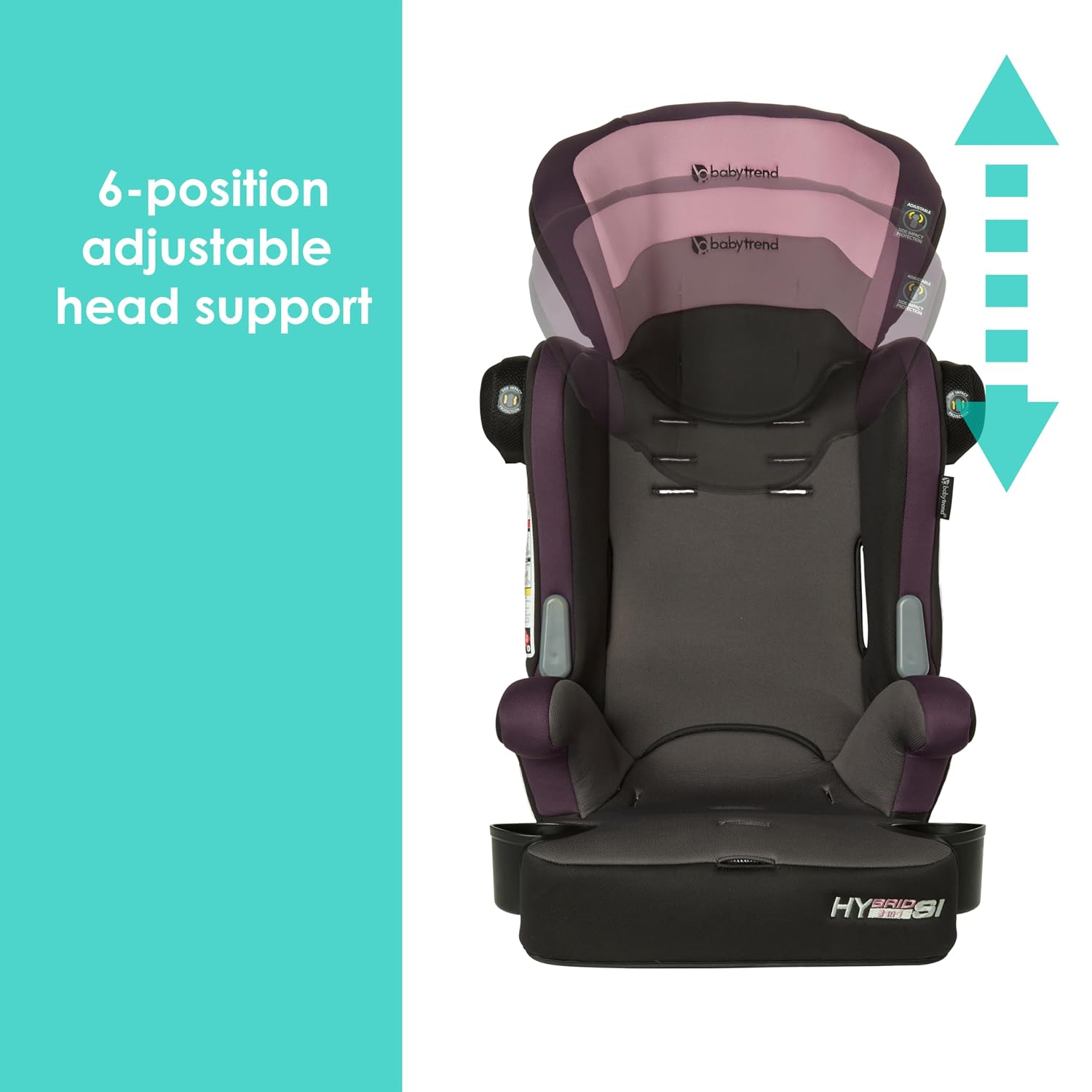 Baby Trend Hybrid SI 3-in-1 Combination Booster Seat, Dash Orchid – Side-Impact Protection, 3-Stage Growth Design, Adjustable Headrest, Cushioned Comfort