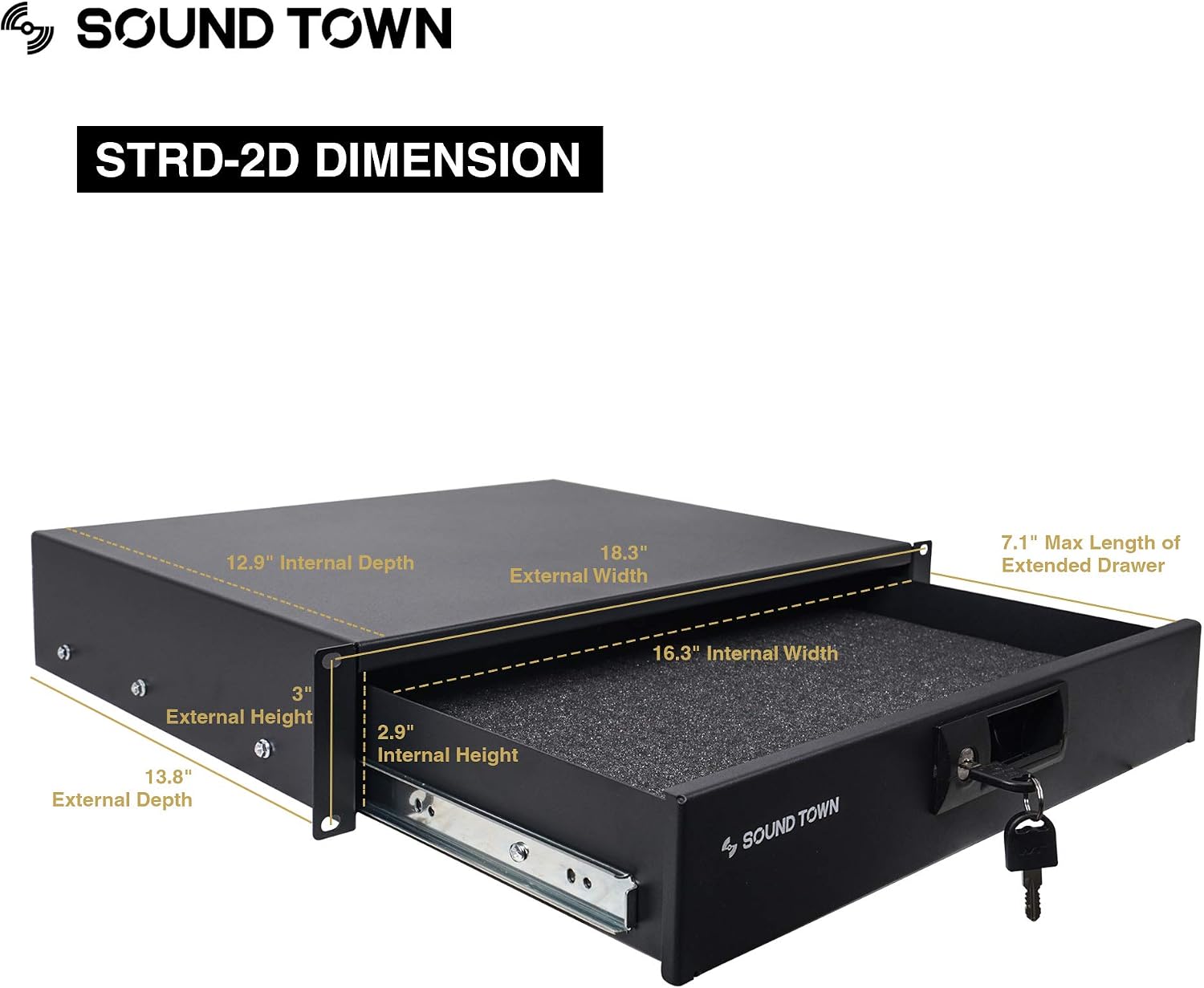 Sound Town High-Quality 1/2' (12mm) Plywood 10U PA DJ Pro Audio Rack/Road ATA Case with 11U Slant Mixer Top, Locking Drawer, 20'' Rackable Depth and Casters (STMR-10D2)
