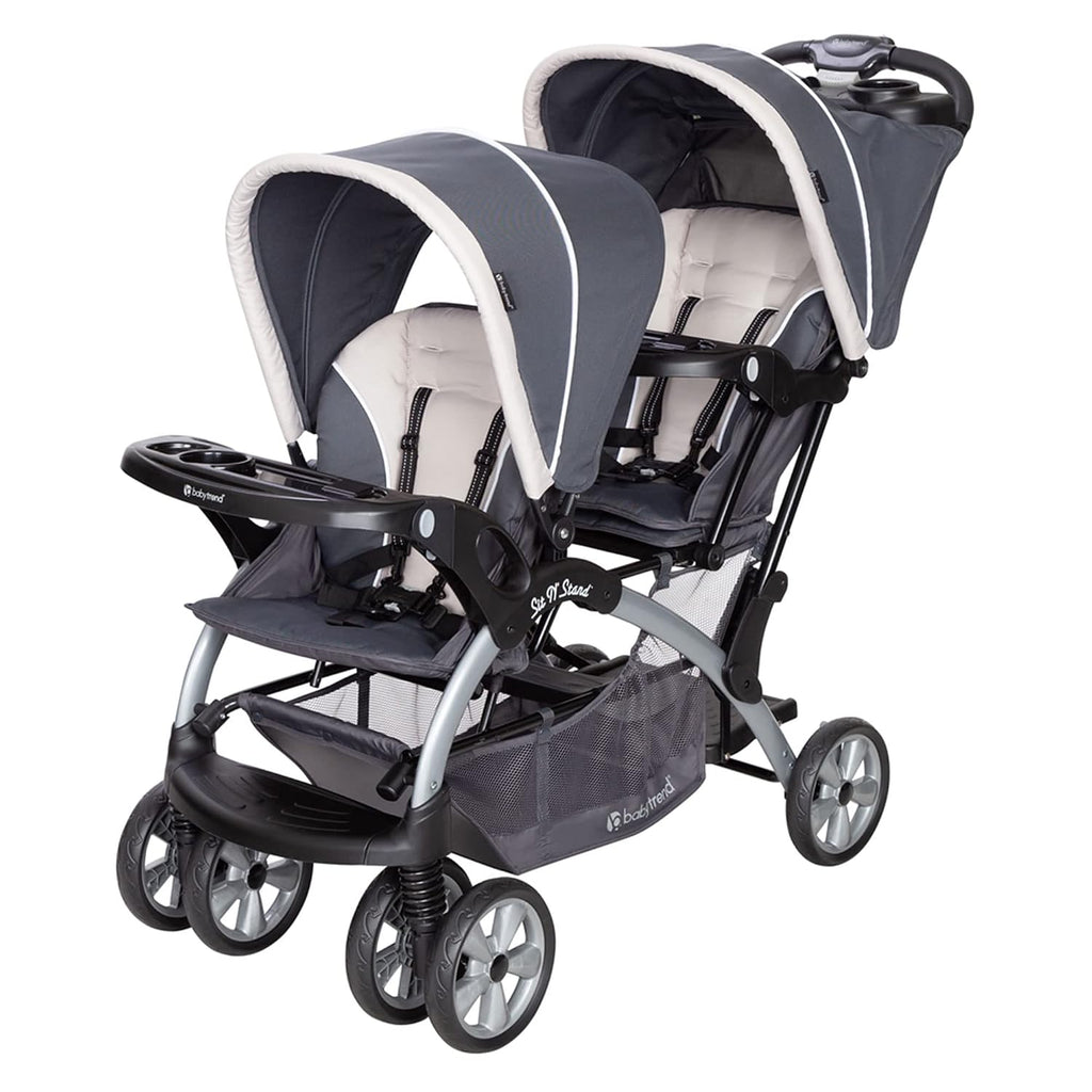 Baby Trend Sit N' Stand Convertible Multi-Use Easy Fold Travel Toddler & Baby Tandem Double Stroller with Safety Harness and Storage Basket, Magnolia