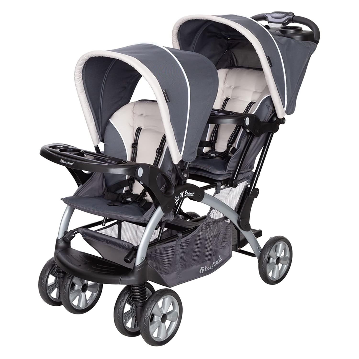 Baby Trend Sit N' Stand Convertible Multi-Use Easy Fold Travel Toddler & Baby Tandem Double Stroller with Safety Harness and Storage Basket, Magnolia