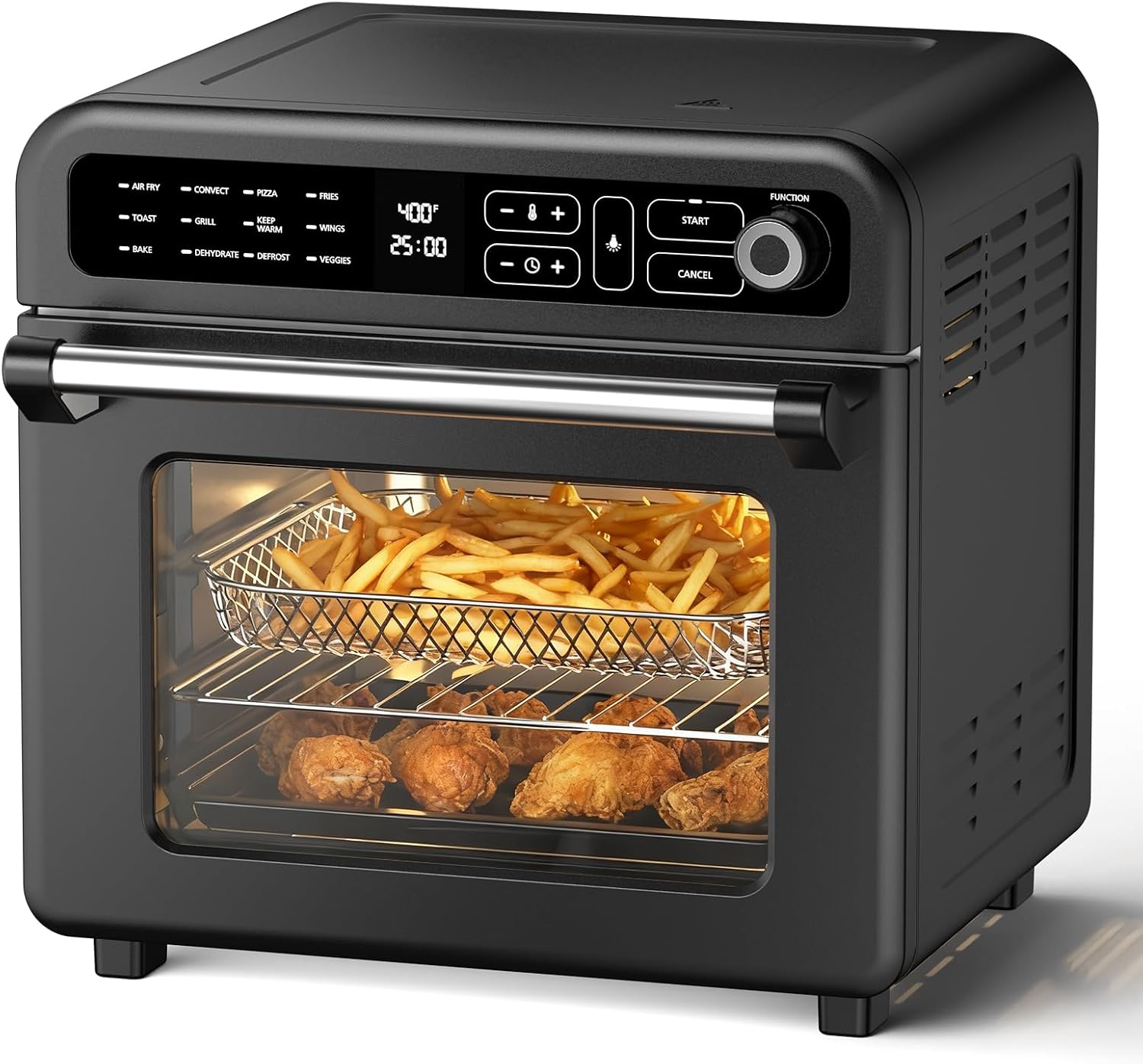 WAA Air Fryer Toaster Oven, 19 QT Air Fryer Toaster Oven Combo, 12-in-1 Digital Countertop Natural Convection Roast Bake Dehydrate and Reheat 1400W Stainless Steel, Black