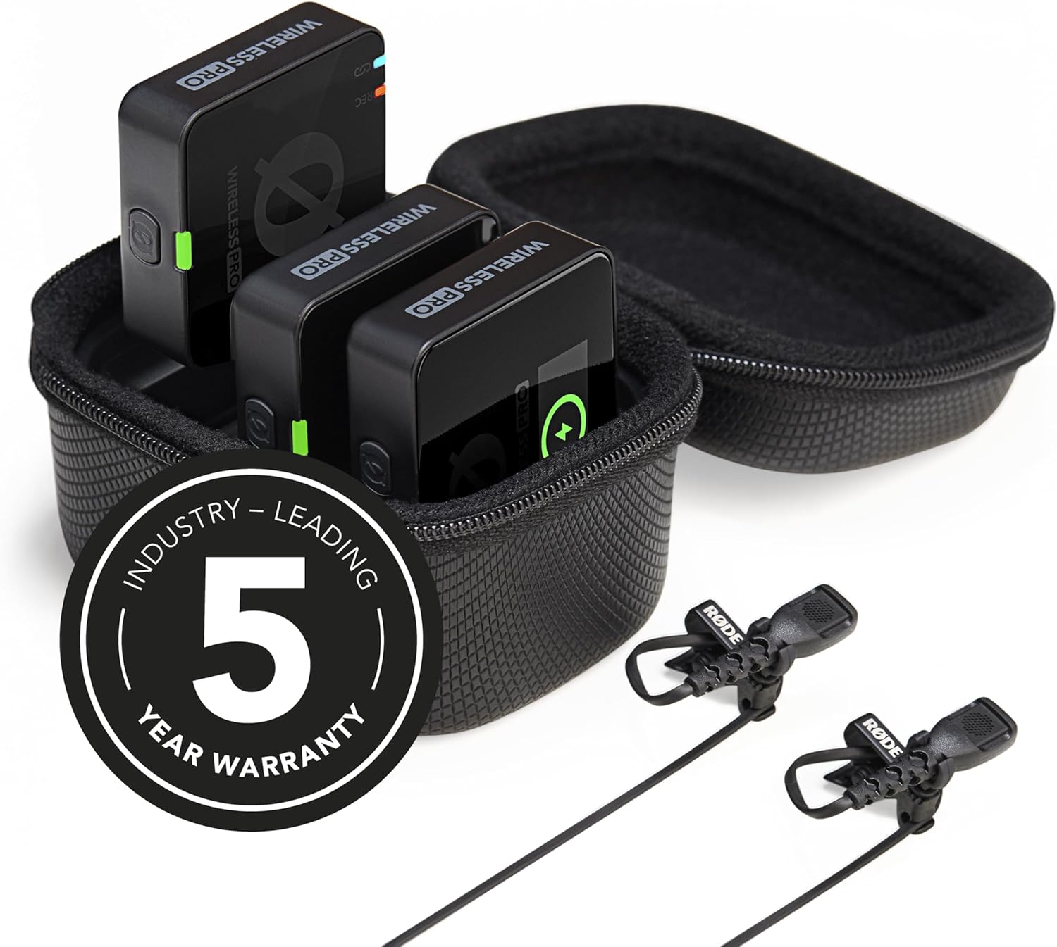 RØDE Wireless PRO Compact Wireless Microphone System with Timecode, 32-bit Float On-board Recording, 2 Lavalier Microphones and Smart Charge Case for Filmmaking and Content Creation