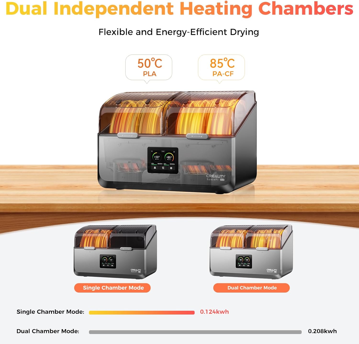 Official Creality Filament Dryer 4 Spools Mothers Day Gifts, Space Pi X4 Filament Storage Box, 85℃ Max Temperature, Dual Independent Heating Chambers, Power Saving for PLA PETG ABS TPU ASA PC PA PAHT
