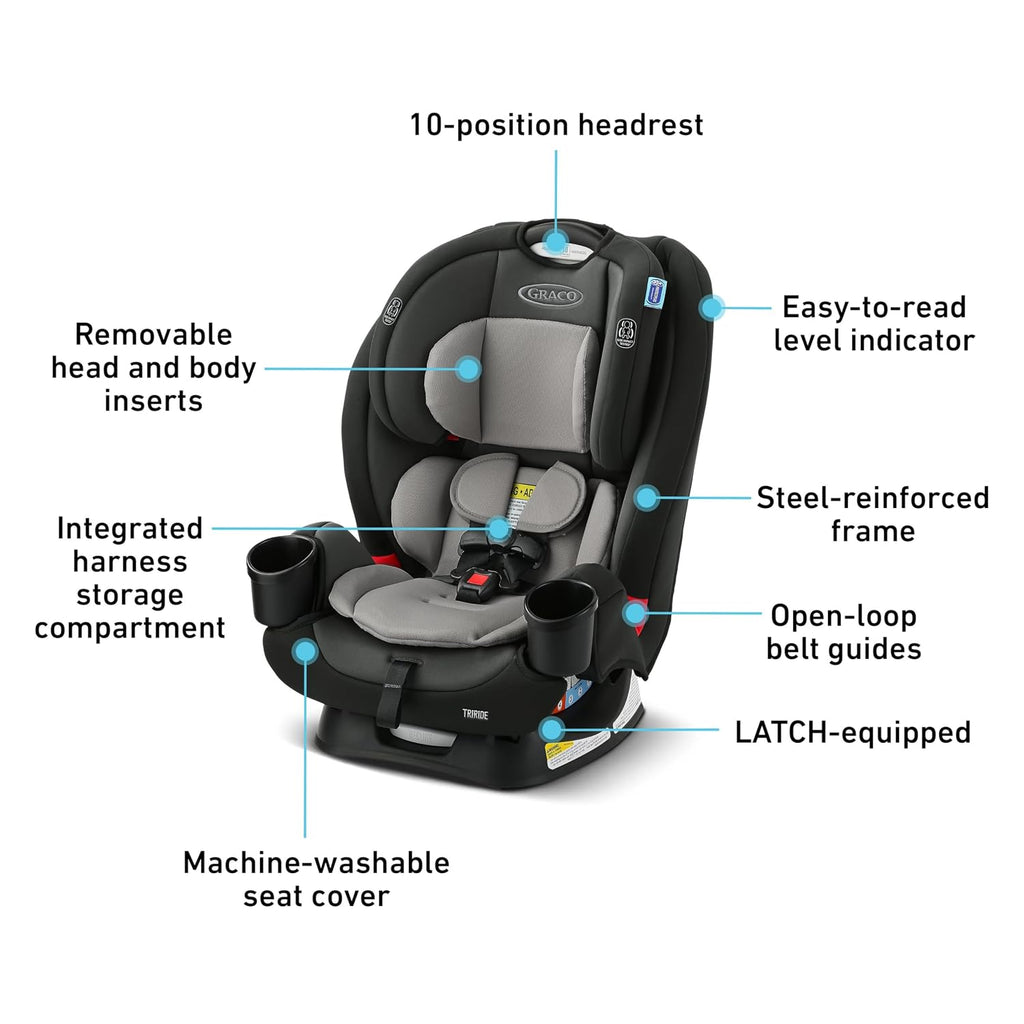 Graco® TriRide 3-in-1 Convertible Car Seat - Highback Booster, Forward & Rear Facing Modes, Suitable from Newborn to Preschooler, Perfect for Long Journeys in Redmond Color