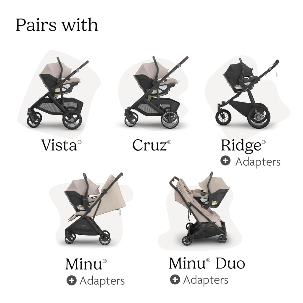 UPPAbaby Aria V2 Lightweight Infant Car Seat - Just Under 6 lbs - Base with Load Leg + Infant Insert + All-Weather FootCover Included - Direct Stroller Attachment - Ada (Sandstone)