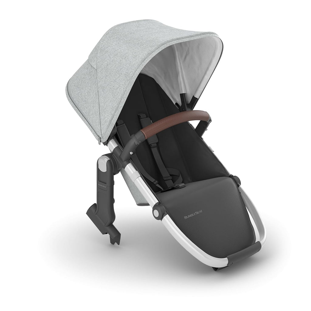 UPPAbaby RumbleSeat V2+ Second Lower Seat/Compatible with Vista V2 and Vista V3 / Adapters, Bumper Bar, Bug Shield Included/Stella (Grey Brushed Mélange/Silver Frame/Chestnut Leather)