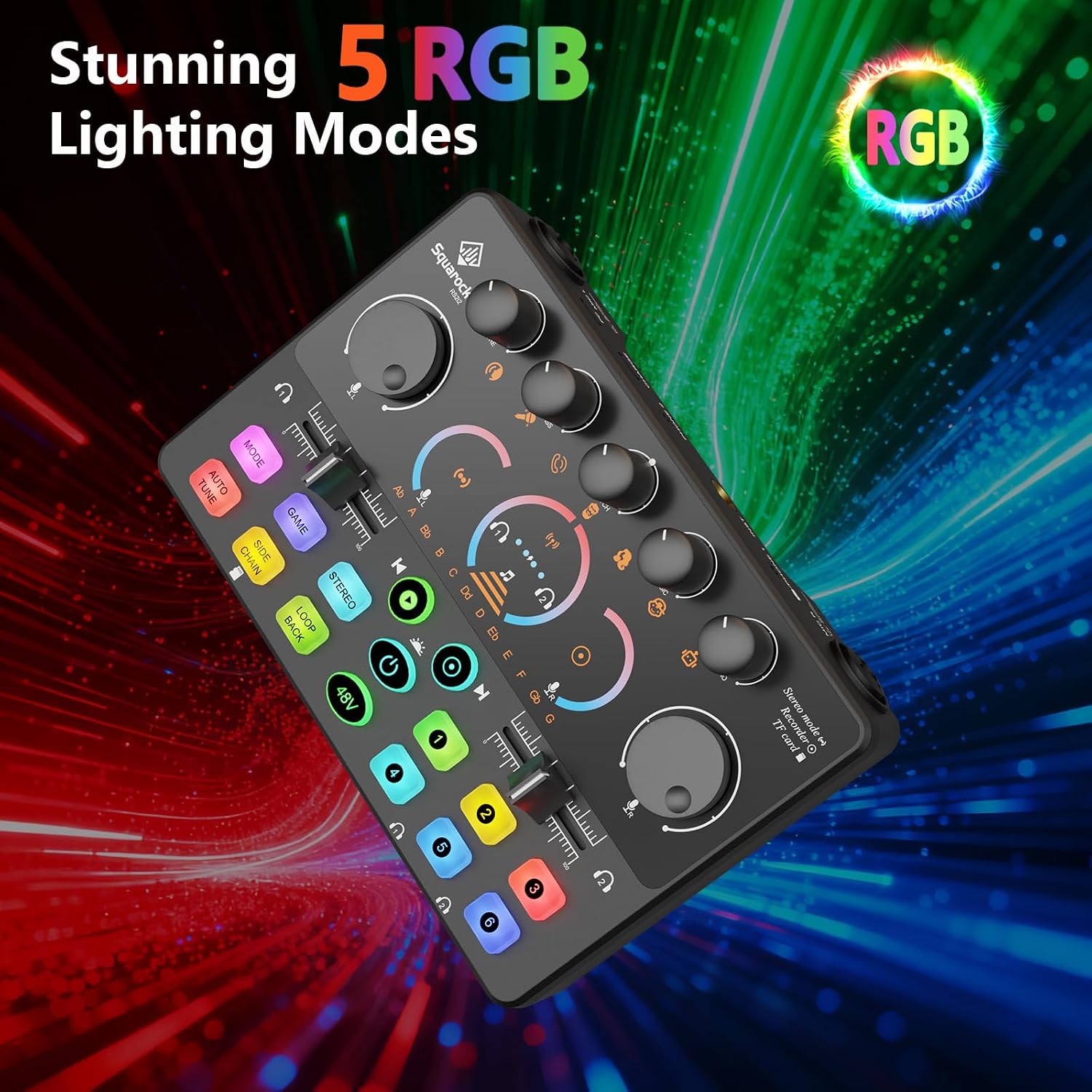 Podcast Equipment Bundle for 2, Audio Interface with 8GB Memory Card and XLR Condenser Microphones,Stereo,Denoise, RGB,Built-in Recorder, 48V Phantom for Streaming,Podcast Recording,Gaming(RS2i2)